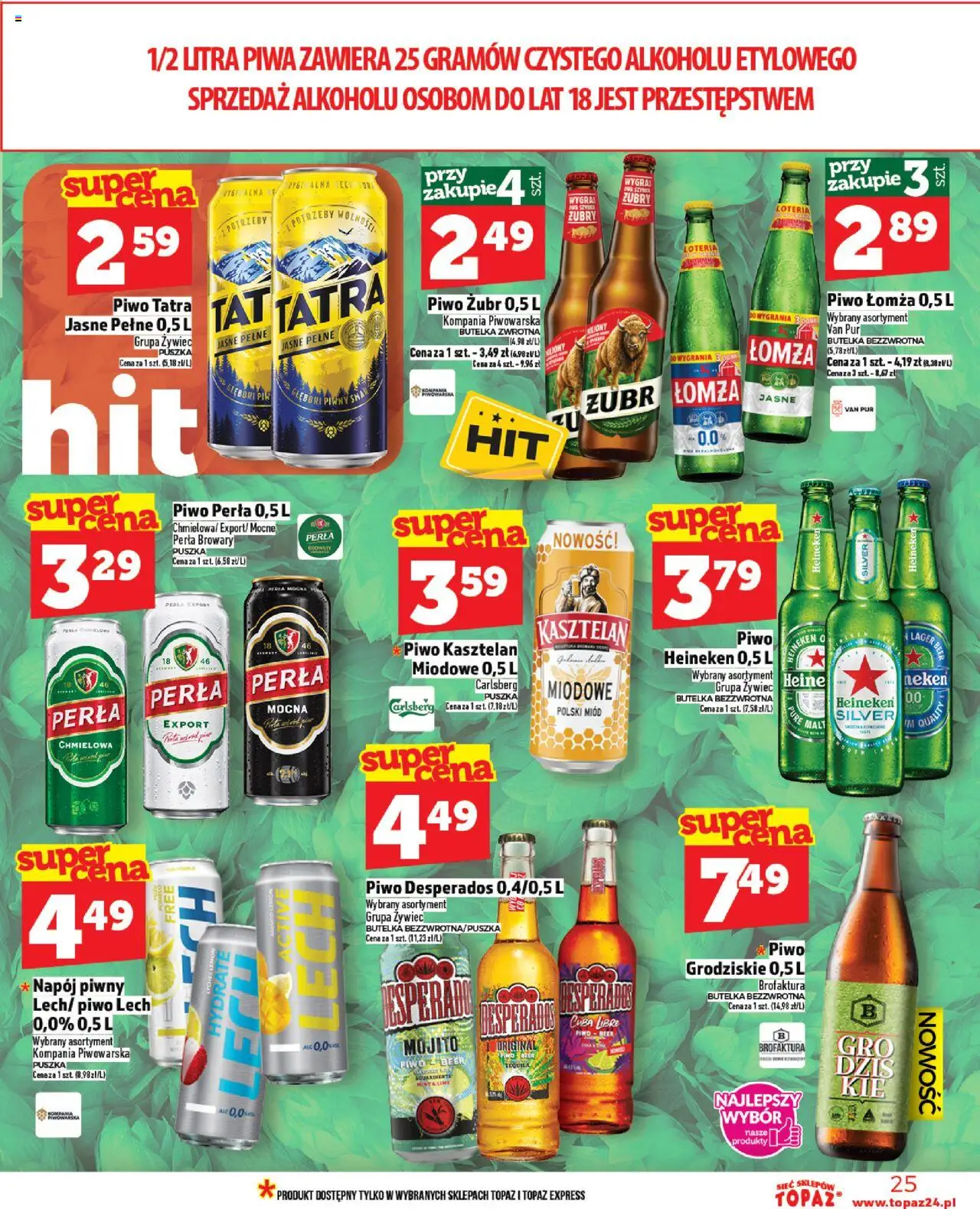 Topaz Gazetka od 23.10.2025 | Strona: 25 | Produkty: Piwo perła, Piwo Desperados, Piwo, Heineken