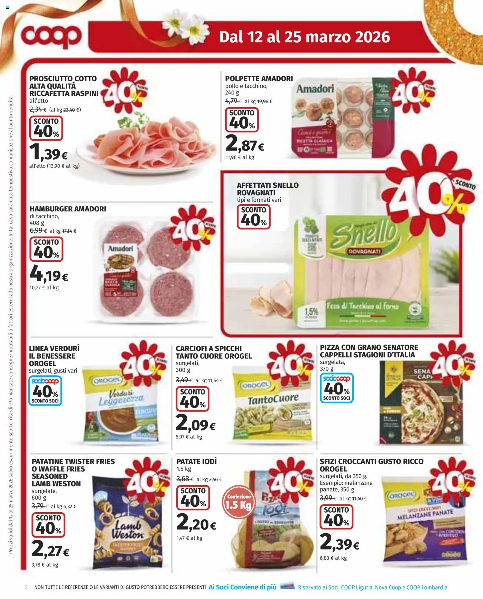 Volantino COOP del 12.03.2026 | Pagina: 2 | Prodotti: Prosciutto Cotto, Patatine, Melanzane, Hamburger