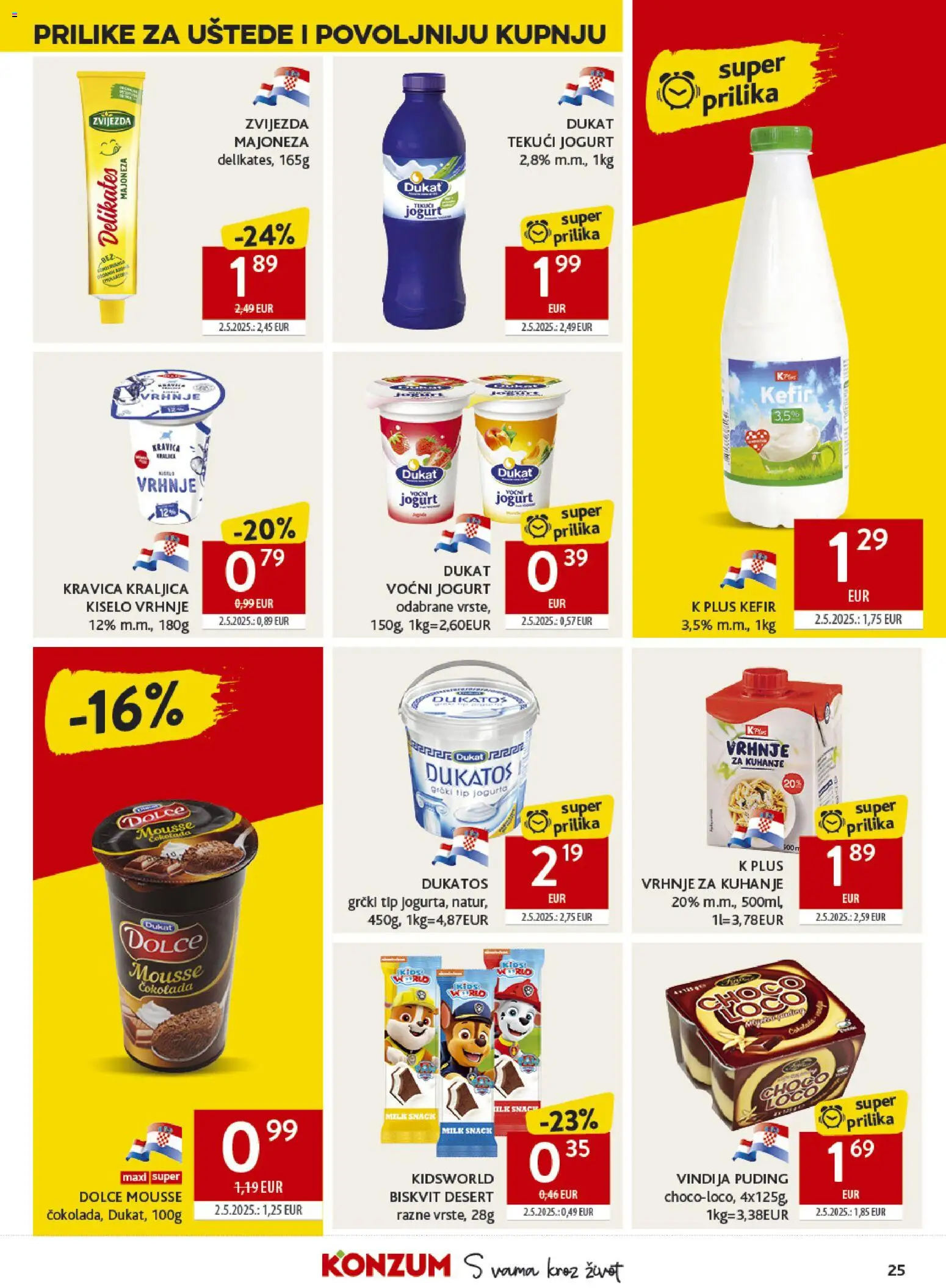 Konzum katalog | vrijedi od 15.04.2026 | Stranica: 25 | Proizvodi: Vindija, Čokolada, Voćni jogurt, Puding
