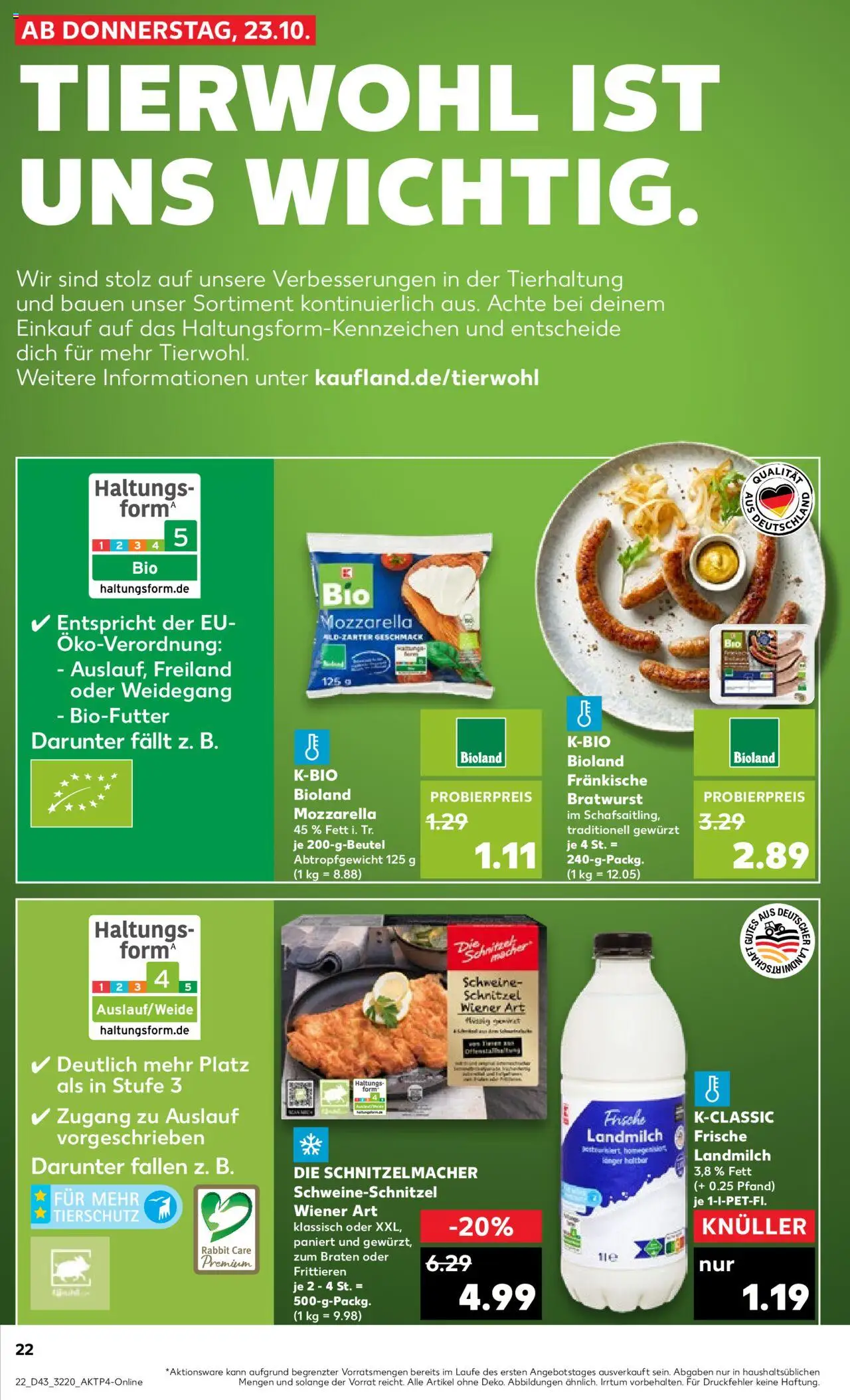 Kaufland prospekt Jena	 – gültig ab 23.10.2025 | Seite: 22 | Produkte: Mozzarella, Bratwurst, Schnitzel