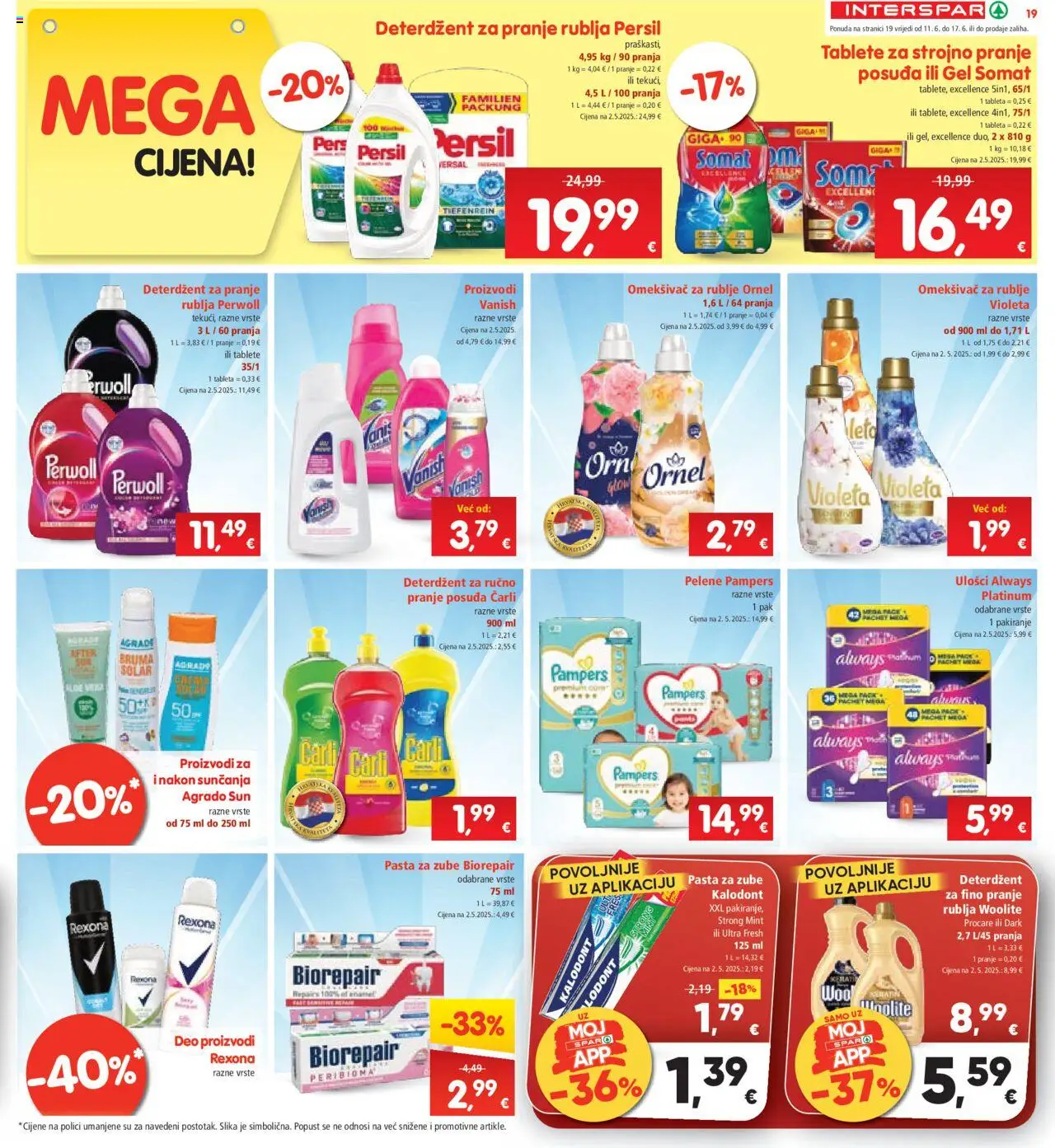 Interspar katalog | vrijedi od 11.06.2025 | Stranica: 19 | Proizvodi: Omekšivač, Pasta, Violeta, Persil