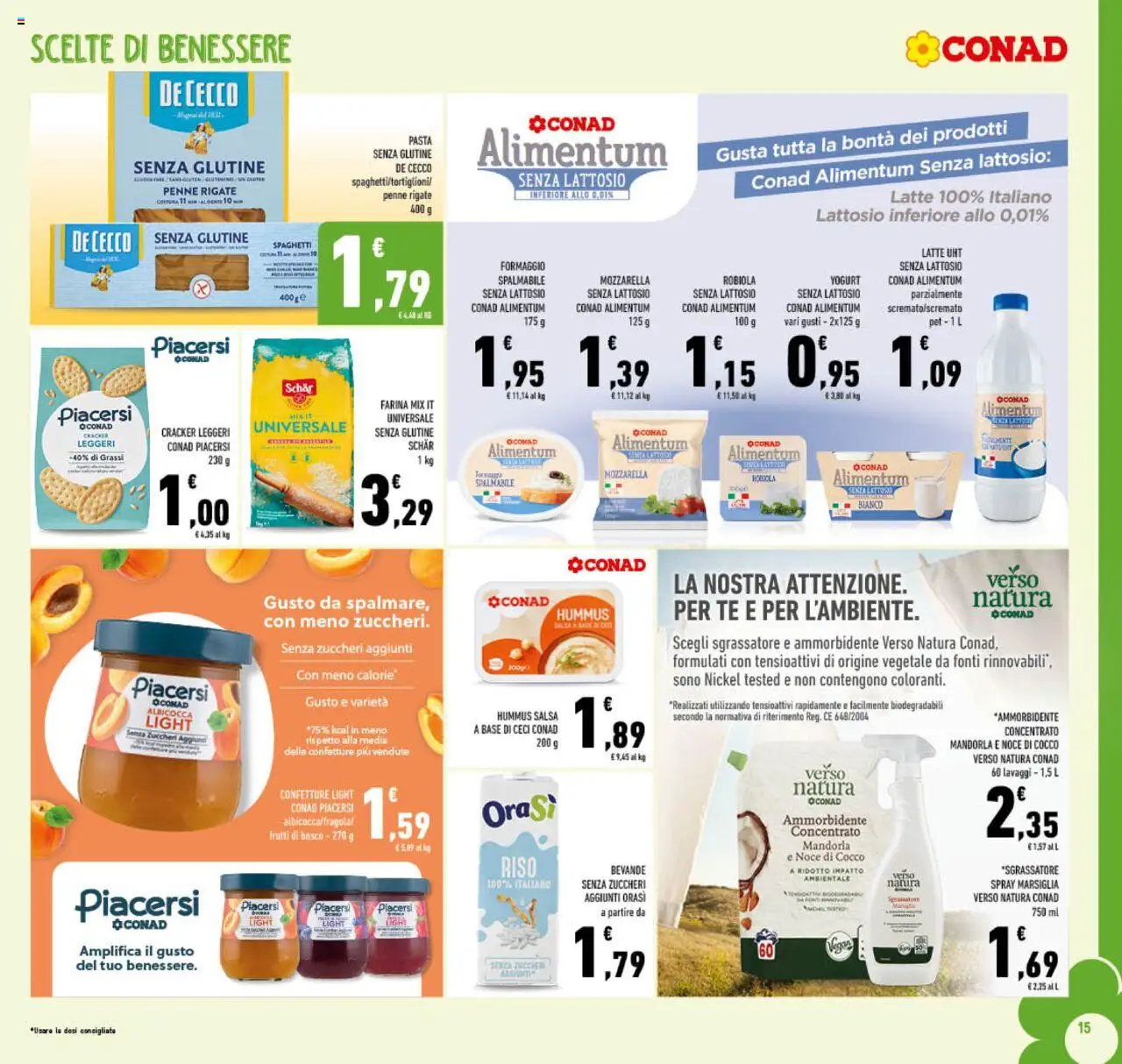 Volantino Conad del 08.10.2025 | Pagina: 15 | Prodotti: Mozzarella senza lattosio, Ammorbidente, Pasta, Penne