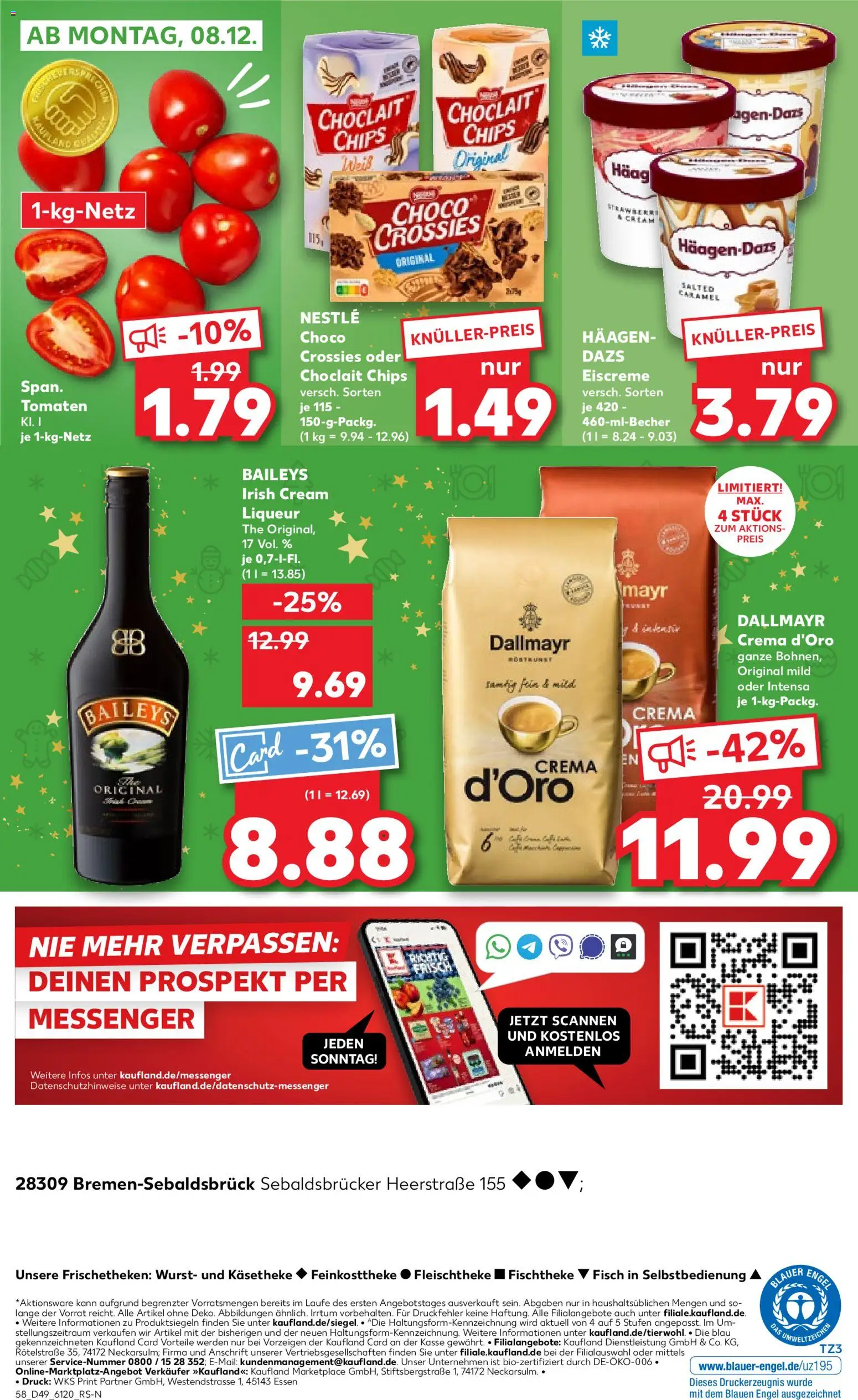 Kaufland prospekt Bremen	 – gültig ab 04.12.2025 | Seite: 58 | Produkte: Tomaten, Eiscreme, Fisch, Dallmayr