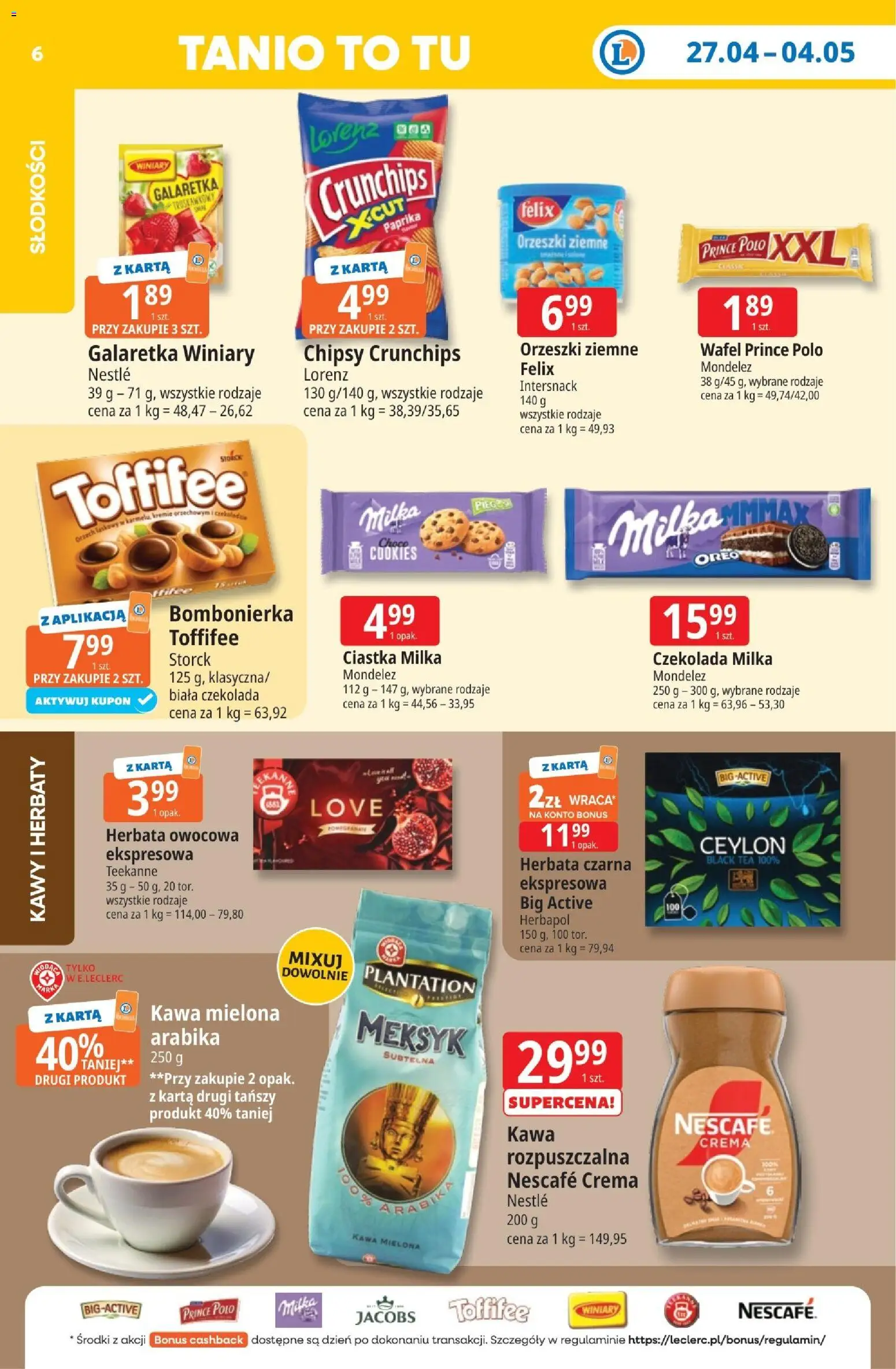 E.Leclerc gazetka - Tychy od 27.04.2026 | Strona: 6 | Produkty: Nescafe, Bombonierka, Orzeszki ziemne, Ciastka