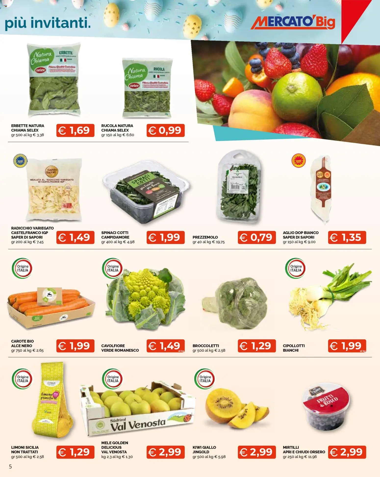 Volantino Mercatò del 23.03.2026 | Pagina: 5 | Prodotti: Mele, Carote, Mirtilli, Cavolfiore
