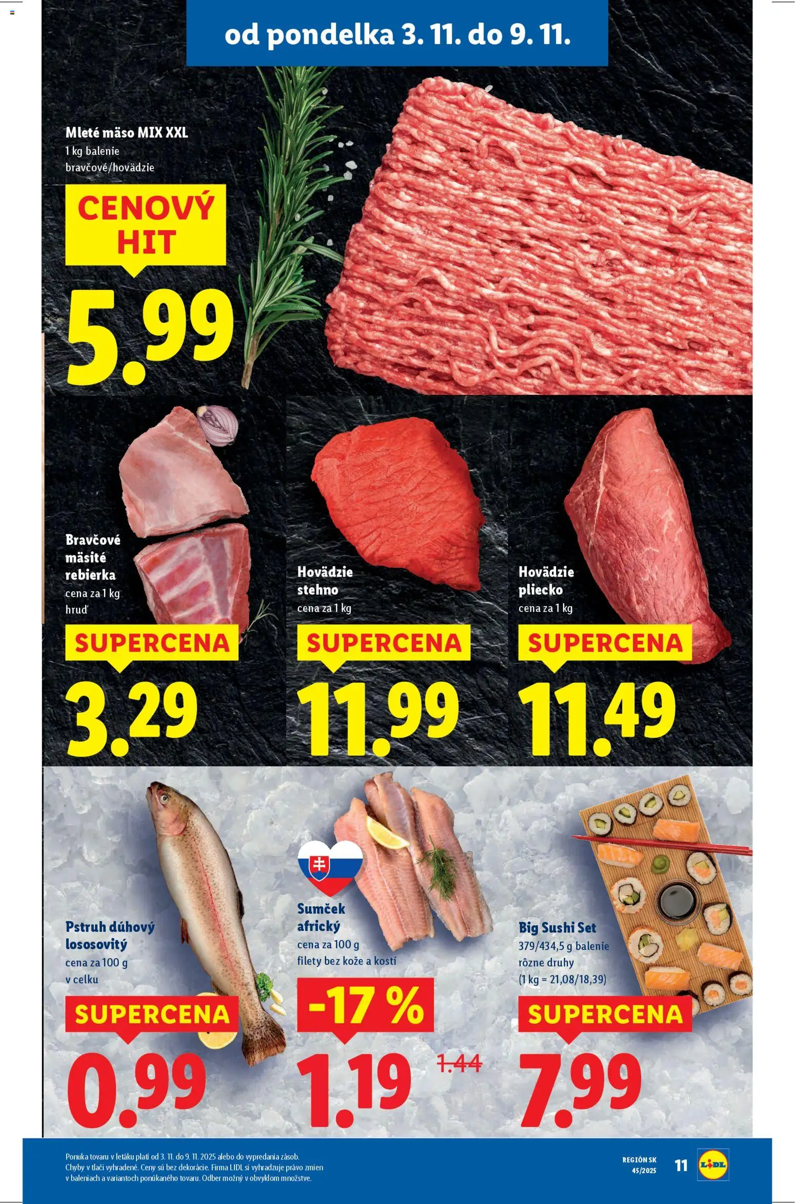 Nové Lidl akcie – leták je platný od 06.11.2025 | Strana: 47 | Produkty: Pstruh, Sushi, Mleté mäso