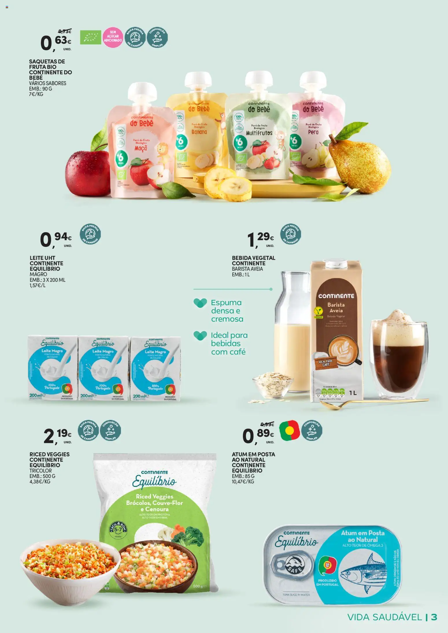 Continente - Vida Saudável: Passe a comer melhor │ válido de 20.01.2026 | Página: 3 | Produtos: Banana, Leite, Cenoura, Proteina