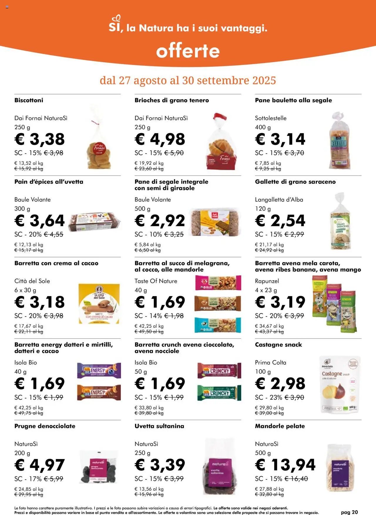 Volantino Natura Sì del 27.08.2025 | Pagina: 20 | Prodotti: Crema, Mandorle, Barretta, Cacao
