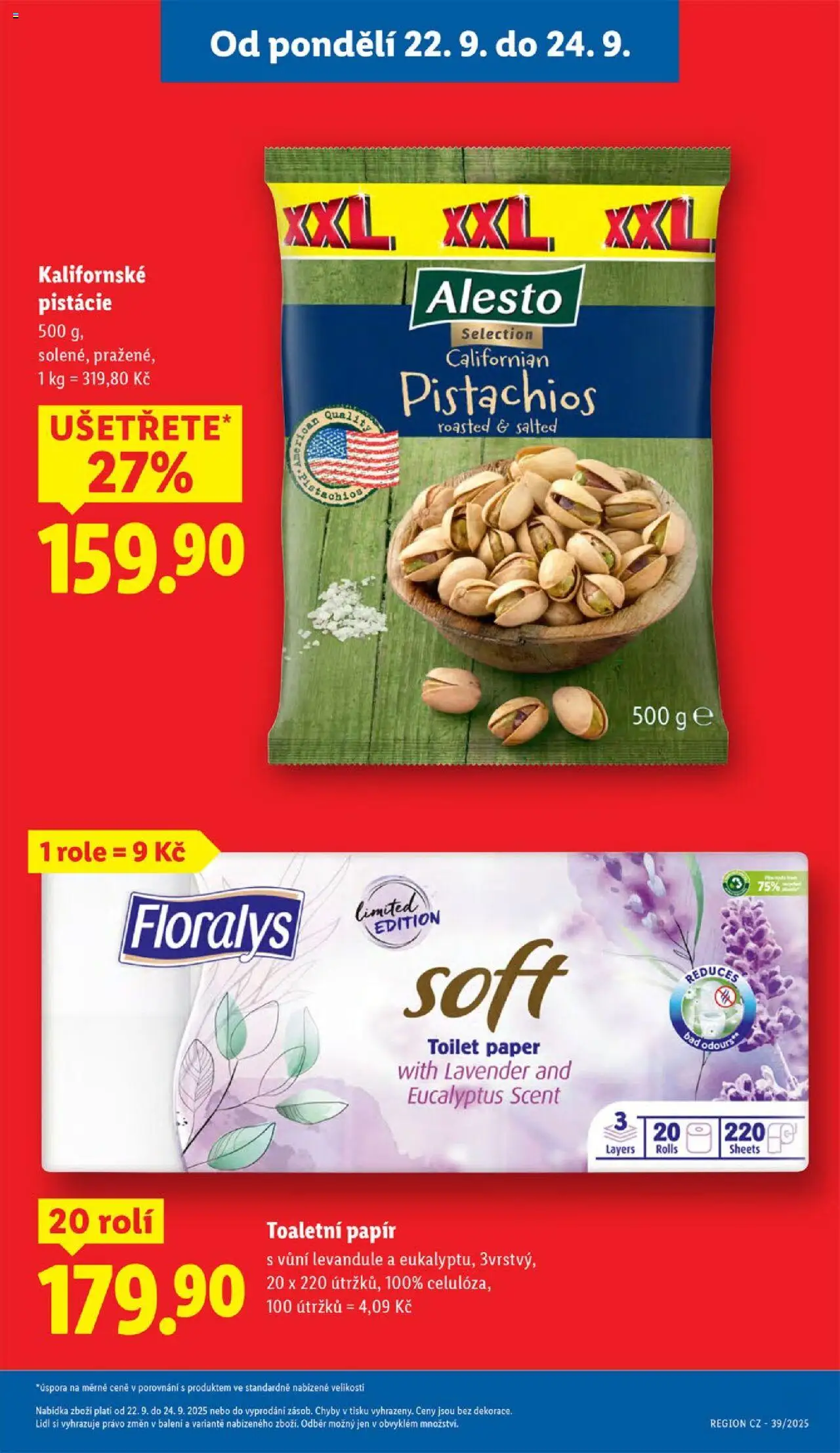 Lidl leták od 22.09.2025 | Strana: 9 | Produkty: Pistácie, Toaletní papír