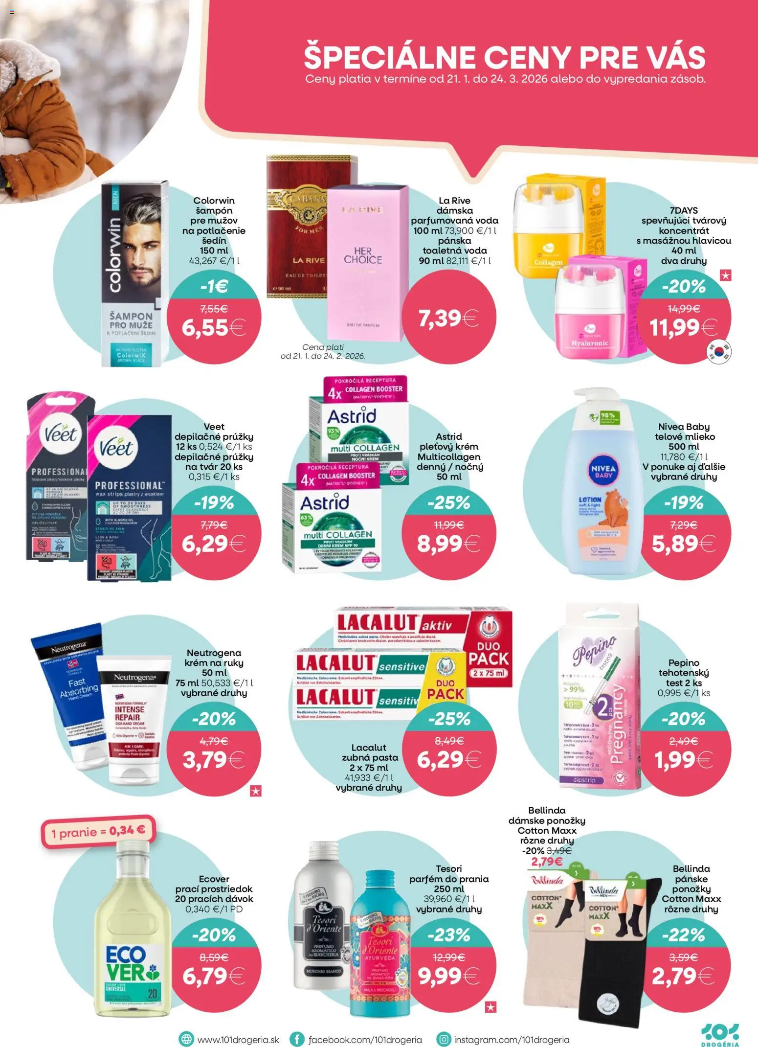 Nové 101 drogerie akcie – leták je platný od 21.01.2026 | Strana: 9 | Produkty: Parfém, Telové mlieko, Zubná pasta, Ponožky