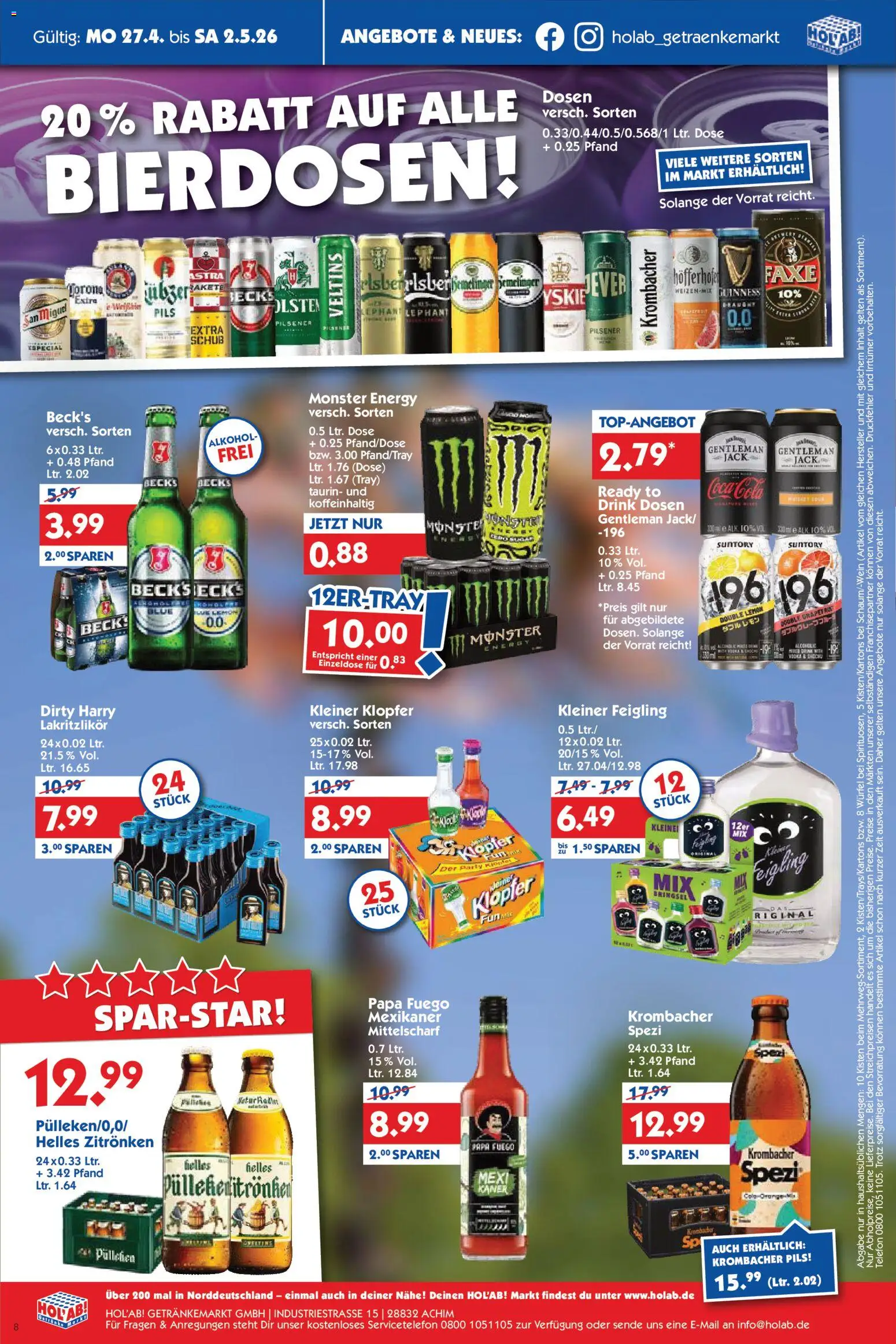 HOL’AB! Prospekt 	 – gültig ab 27.04.2026 | Seite: 8 | Produkte: Cola, Krombacher, Telefon, Veltins