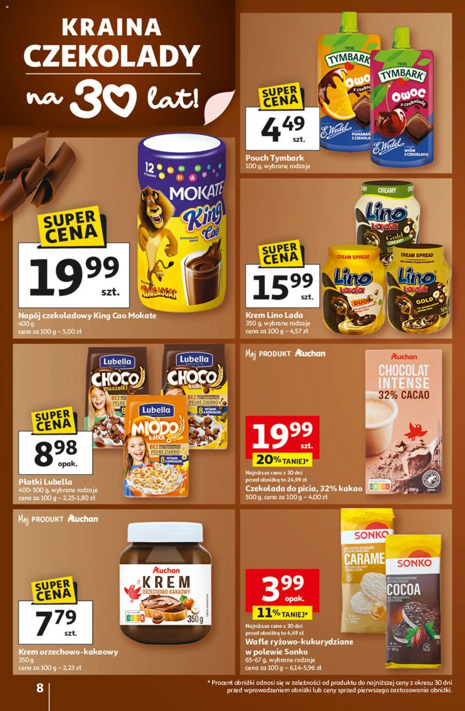 Auchan Gazetka - 30 Lat Hipermarket od 22.01.2026 | Strona: 8 | Produkty: Czekolady, Kakao, Czekolada, Płatki
