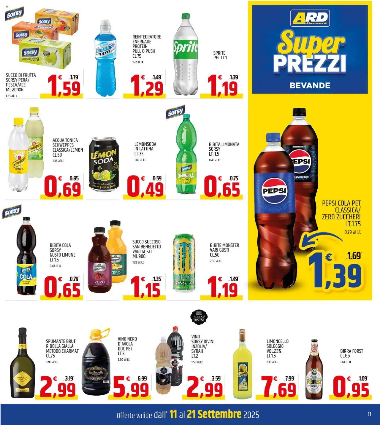 Volantino ARD Discount del 11.09.2025 | Pagina: 11 | Prodotti: Limonata, Frutta, Vino, Limoncello