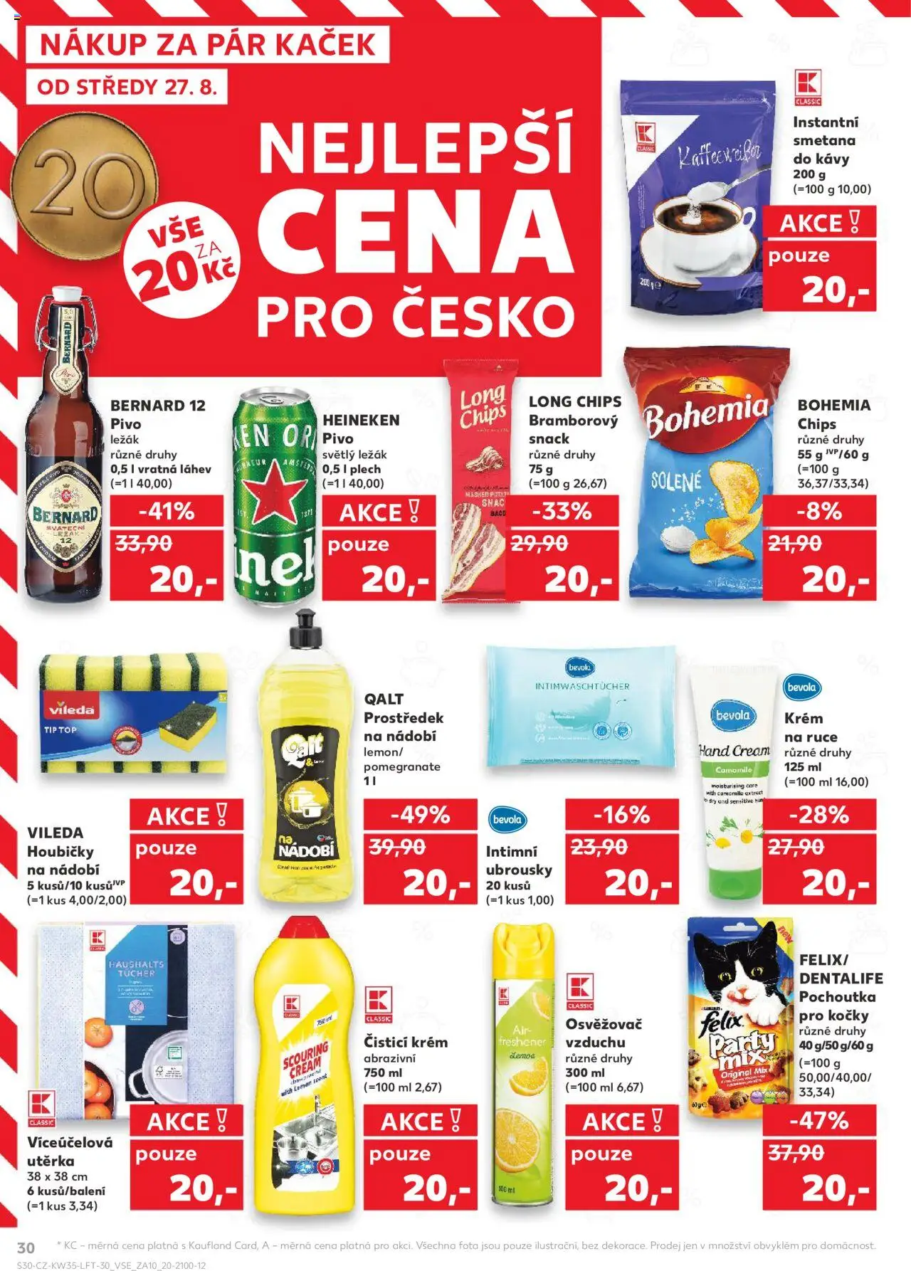 Kaufland leták - Plzeň od 27.08.2025 | Strana: 30 | Produkty: Felix, Heineken, Osvěžovač vzduchu, Láhev