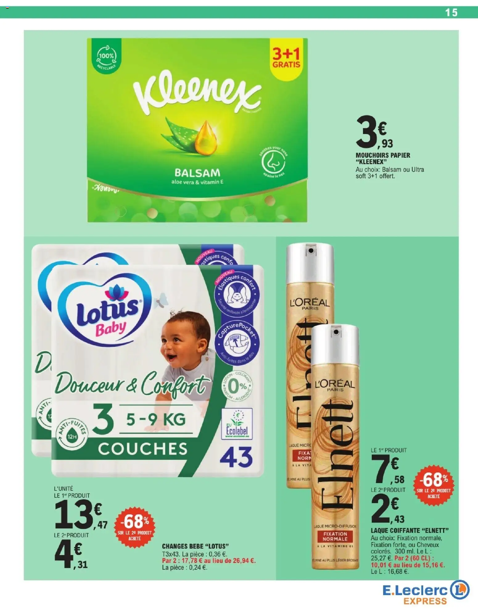 {H1} | Page: 15 | Produits: Couches, Mouchoirs, Laque, Élastiques