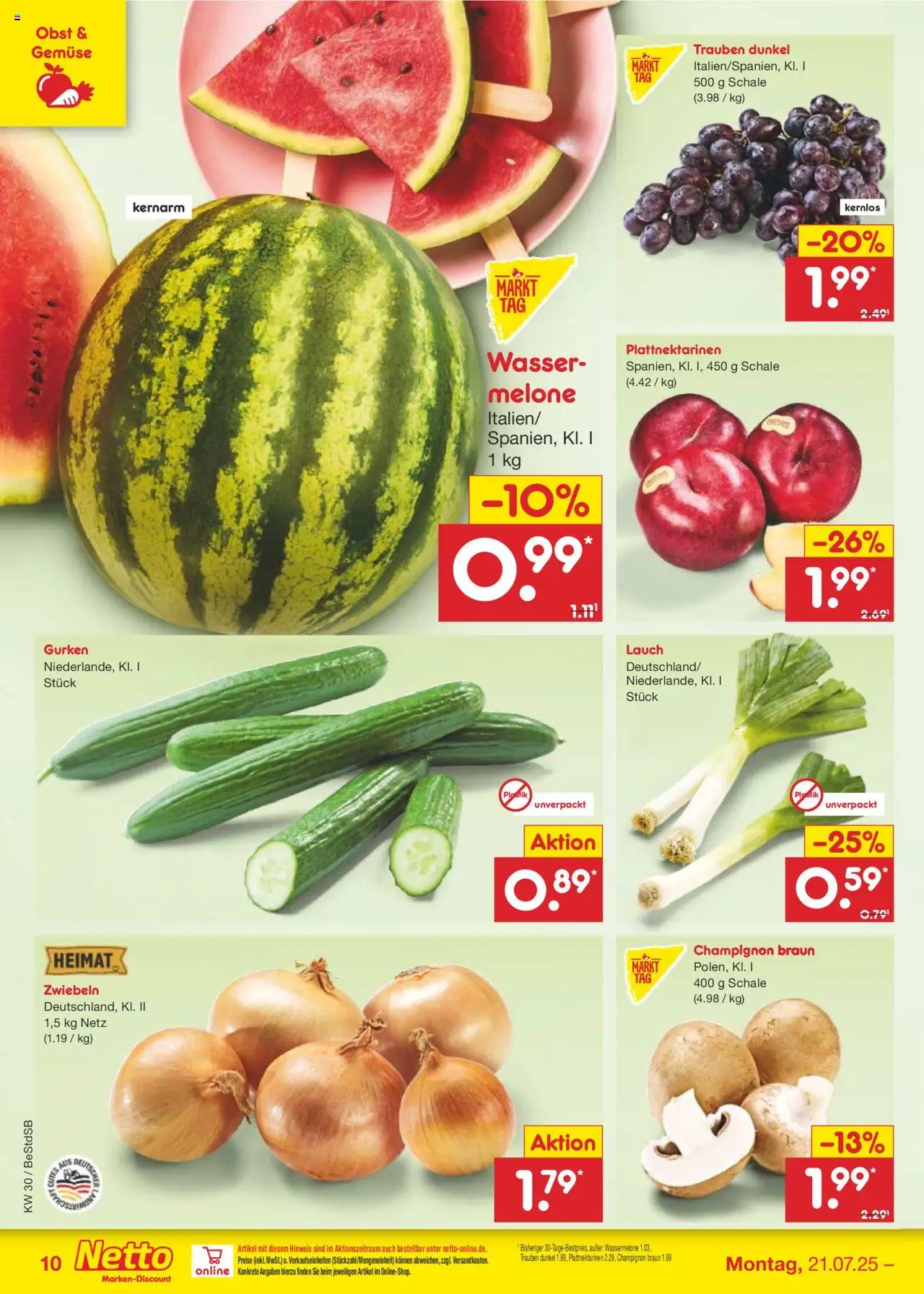 Netto Marken-Discount Prospekt 	 - gültig ab dem 21.07.2025 | Seite: 12 | Produkte: Zwiebeln, Wasser, Wassermelone, Melone