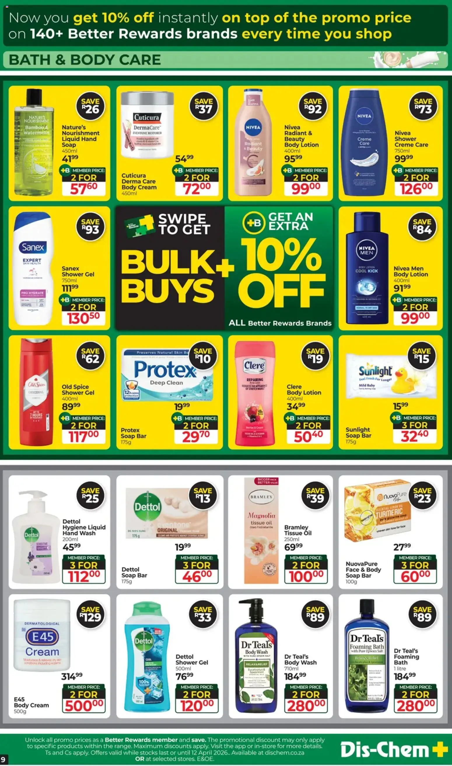 New Dis-Chem catalogue – valid from 17.03.2026 | Page: 9 | Products: Bath, Body cream, Soap, Lotion