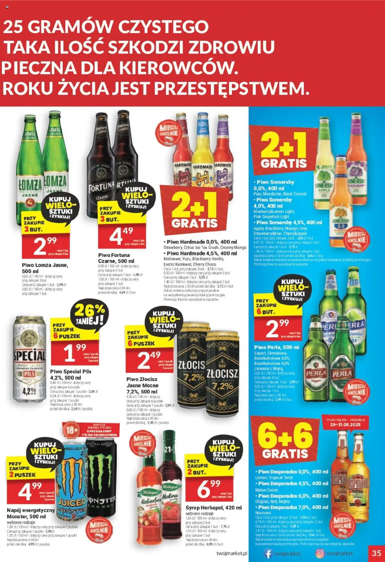 Twój Market Gazetka od 27.08.2025 | Strona: 35 | Produkty: Syrop, Malina, Ice Tea, Piwo Somersby