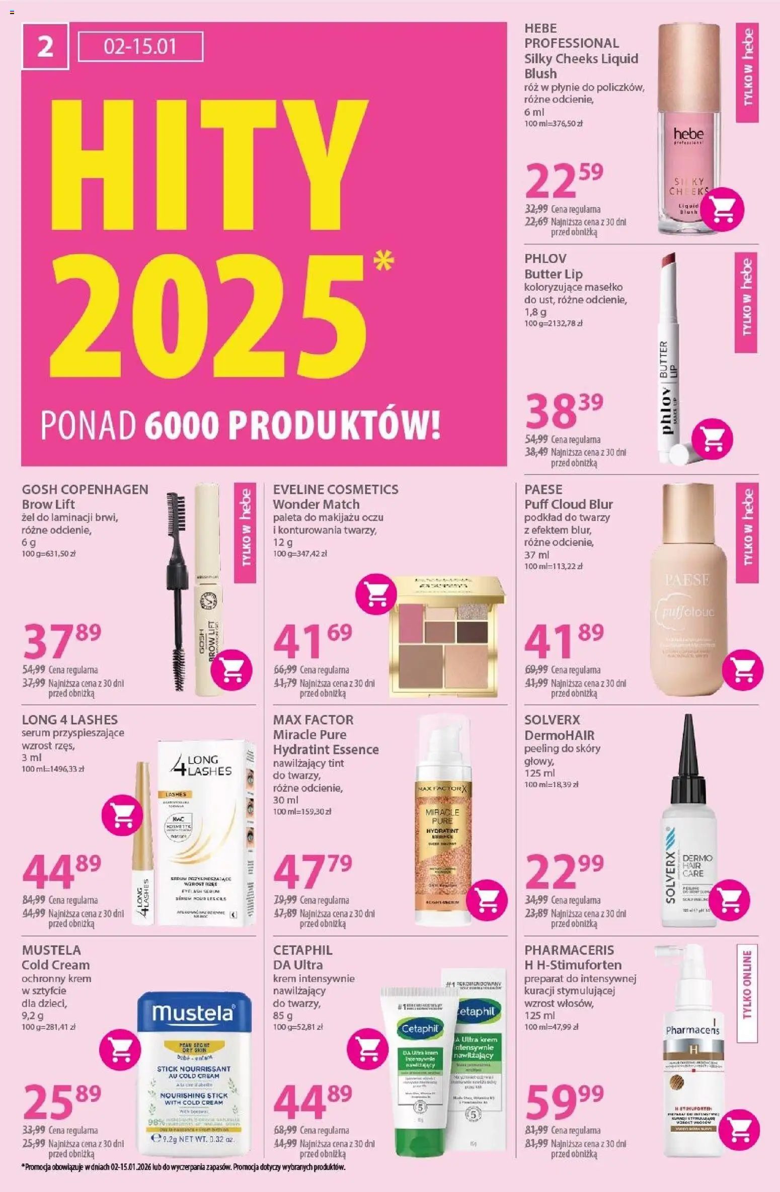 Hebe Gazetka od 02.01.2026 | Strona: 2 | Produkty: Róż, Peeling, Krem, Podkład do twarzy