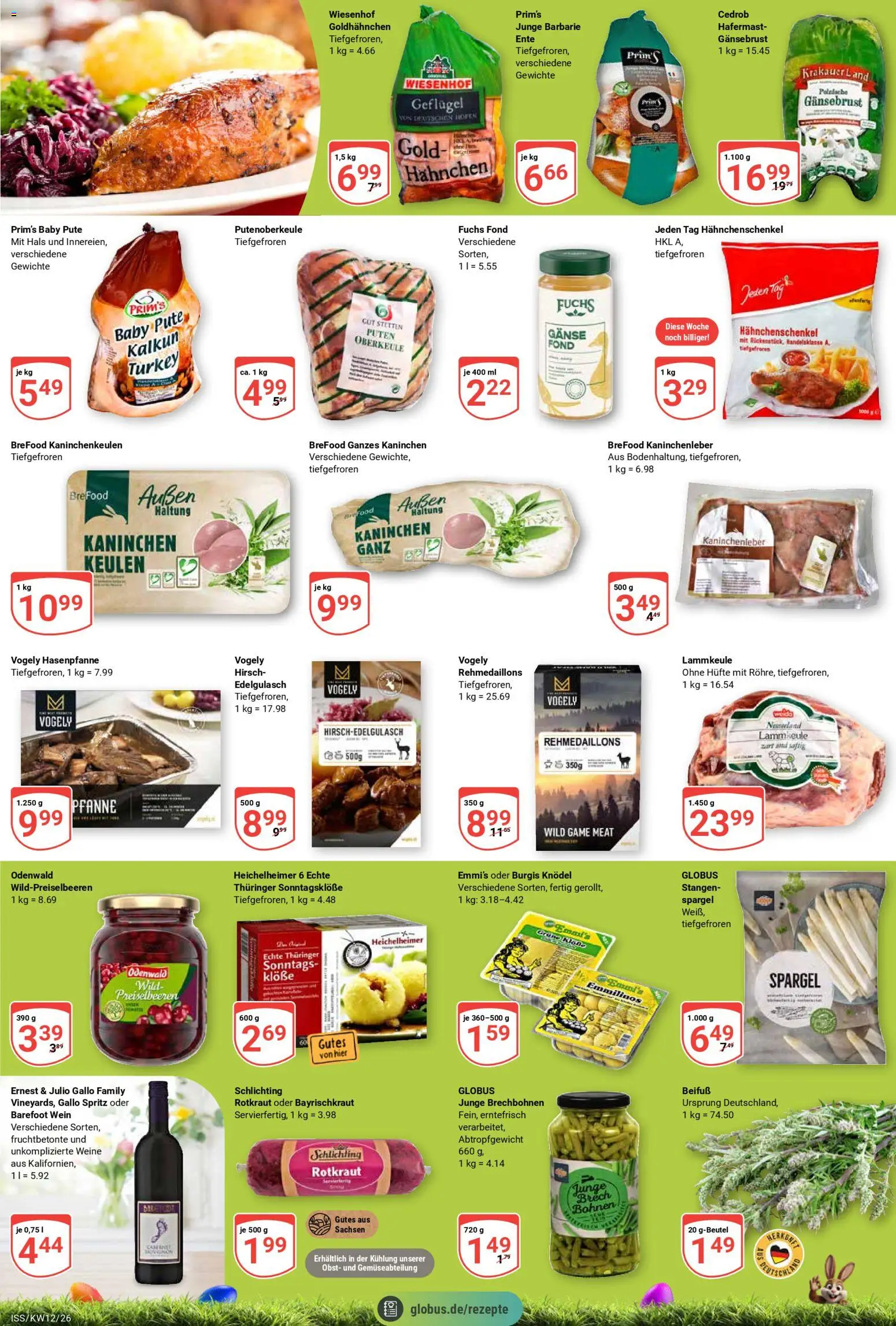 Globus Prospekt 	 – gültig ab 16.03.2026 | Seite: 10 | Produkte: Lammkeule, Hahnchenschenkel, Kaninchen, Ente