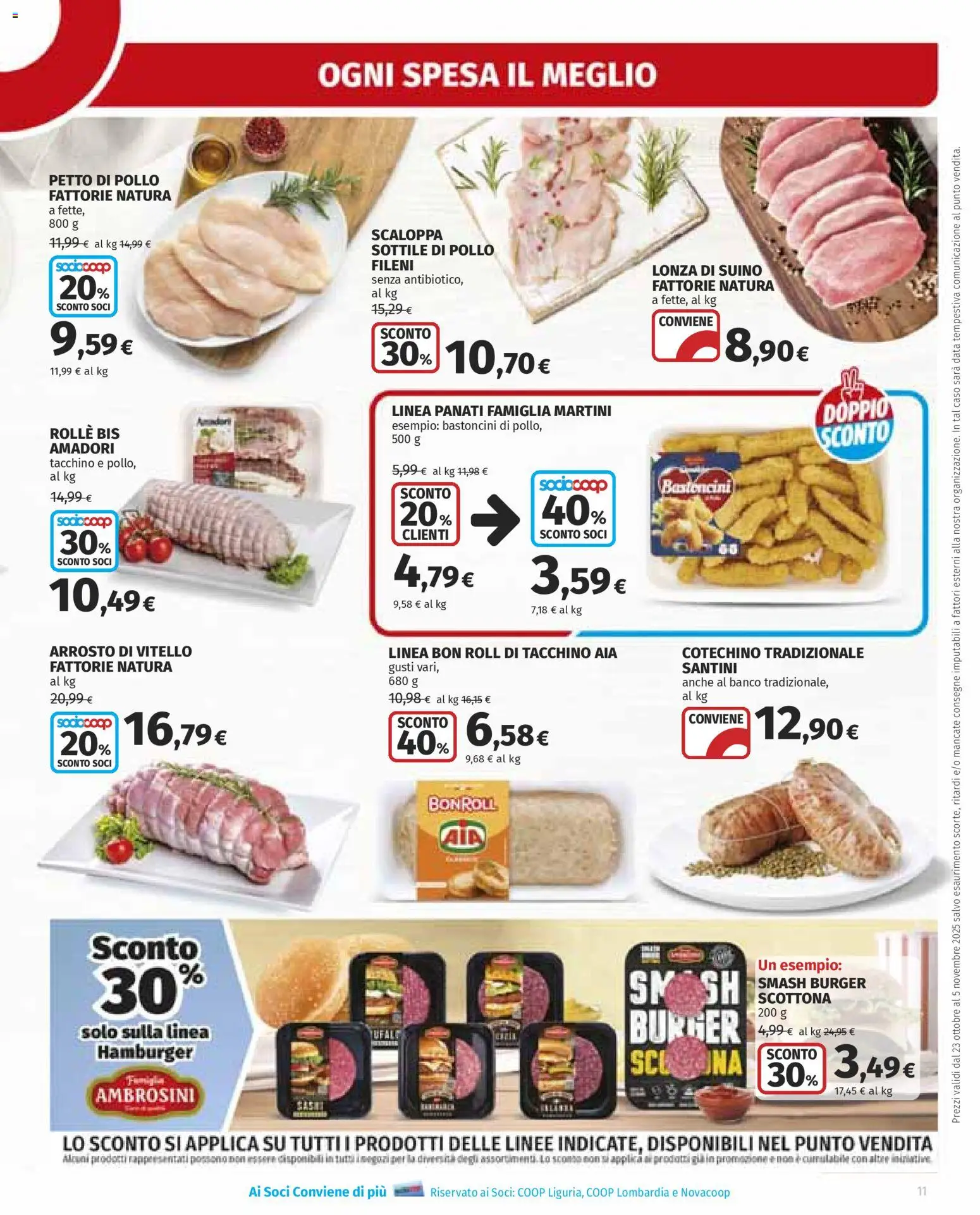 Volantino Ipercoop del 23.10.2025 | Pagina: 11 | Prodotti: Petto di Pollo, Tacchino, Hamburger, Cotechino