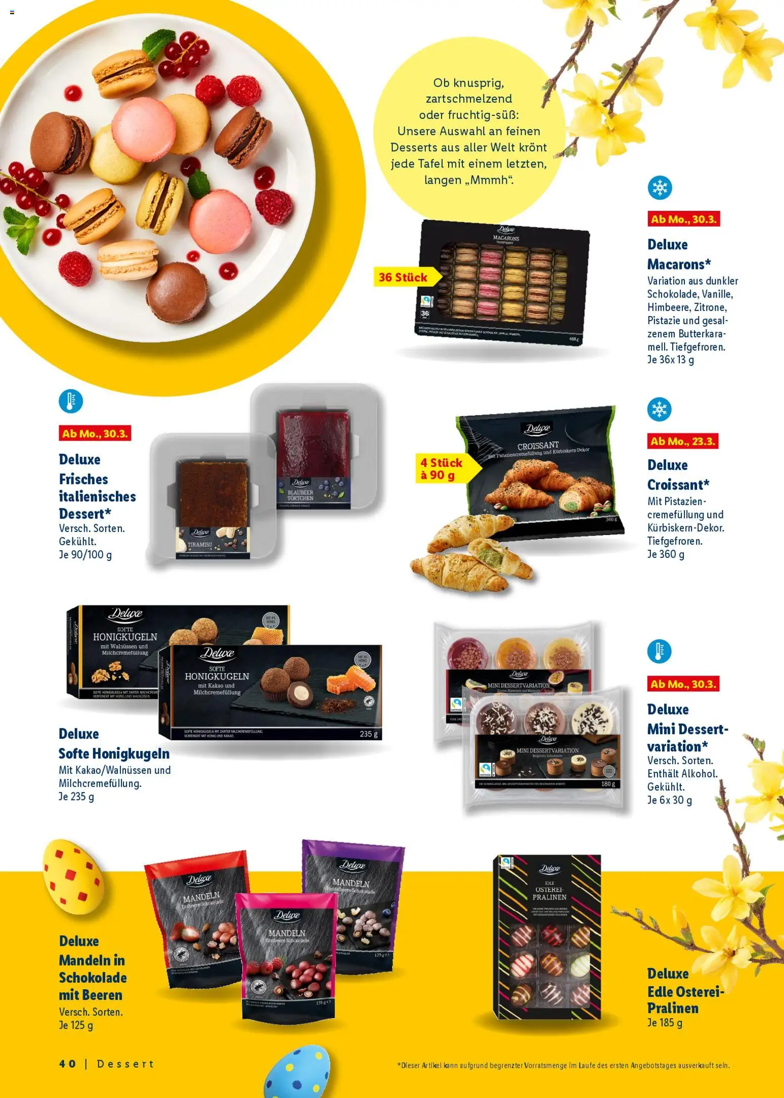 Lidl Německo leták - Ostern gemeinsam genießen od 09.03.2026 | Strana: 40 | Produkty: Tiramisu, Deluxe, Croissant, Kakao