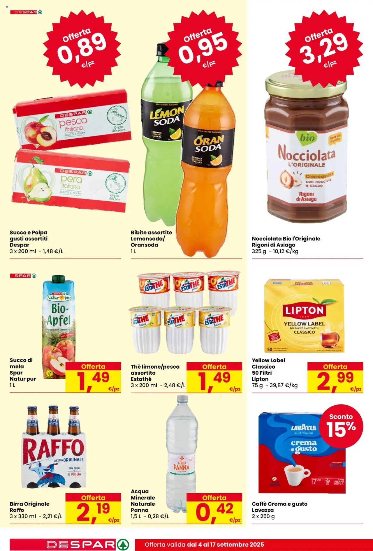 Volantino Despar del 04.09.2025 | Pagina: 16 | Prodotti: Birra, Nocciole, Pera, Bibite