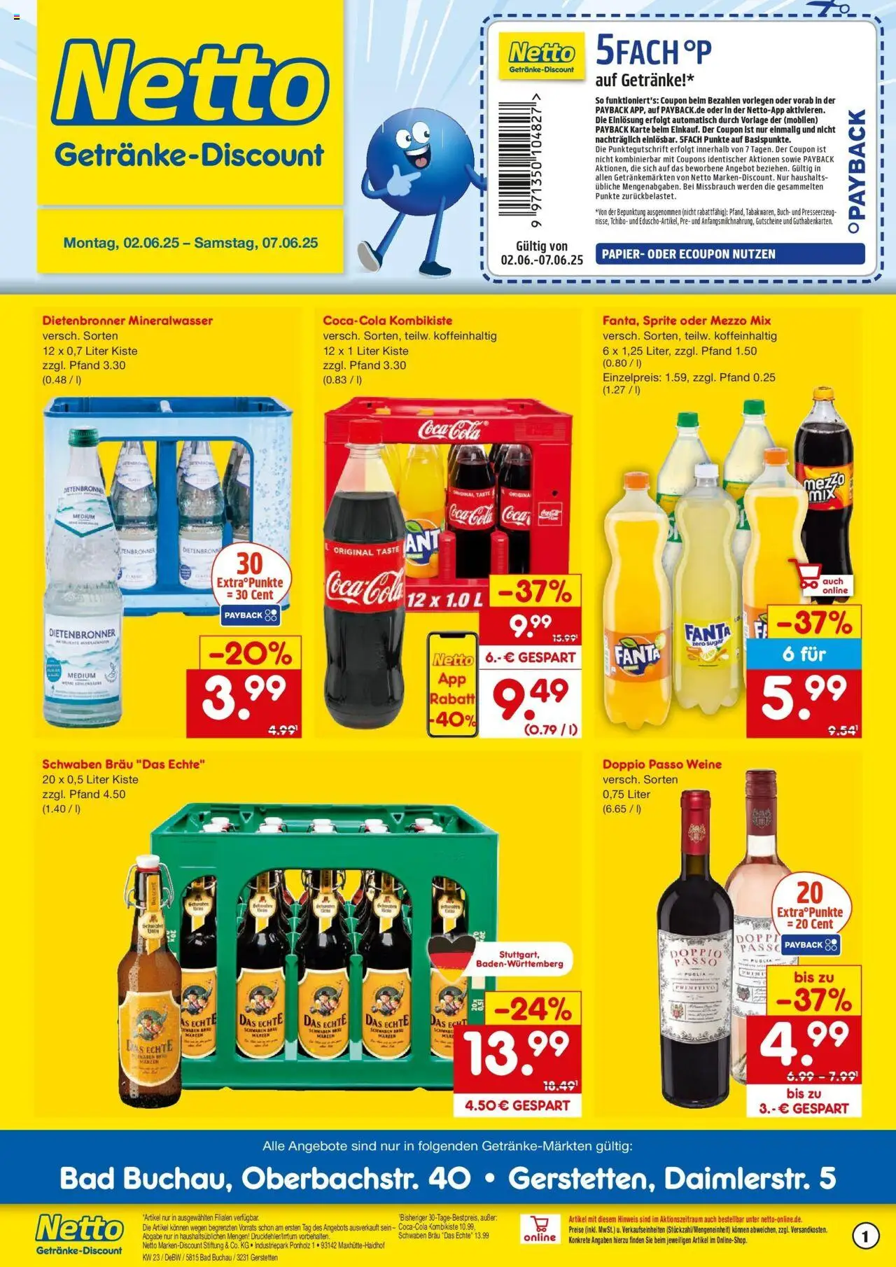 Netto Marken-Discount prospekt Gerstetten	 - gültig ab dem 02.06.2025 | Seite: 1 | Produkte: Coca cola, Fanta, Cola, Mineralwasser