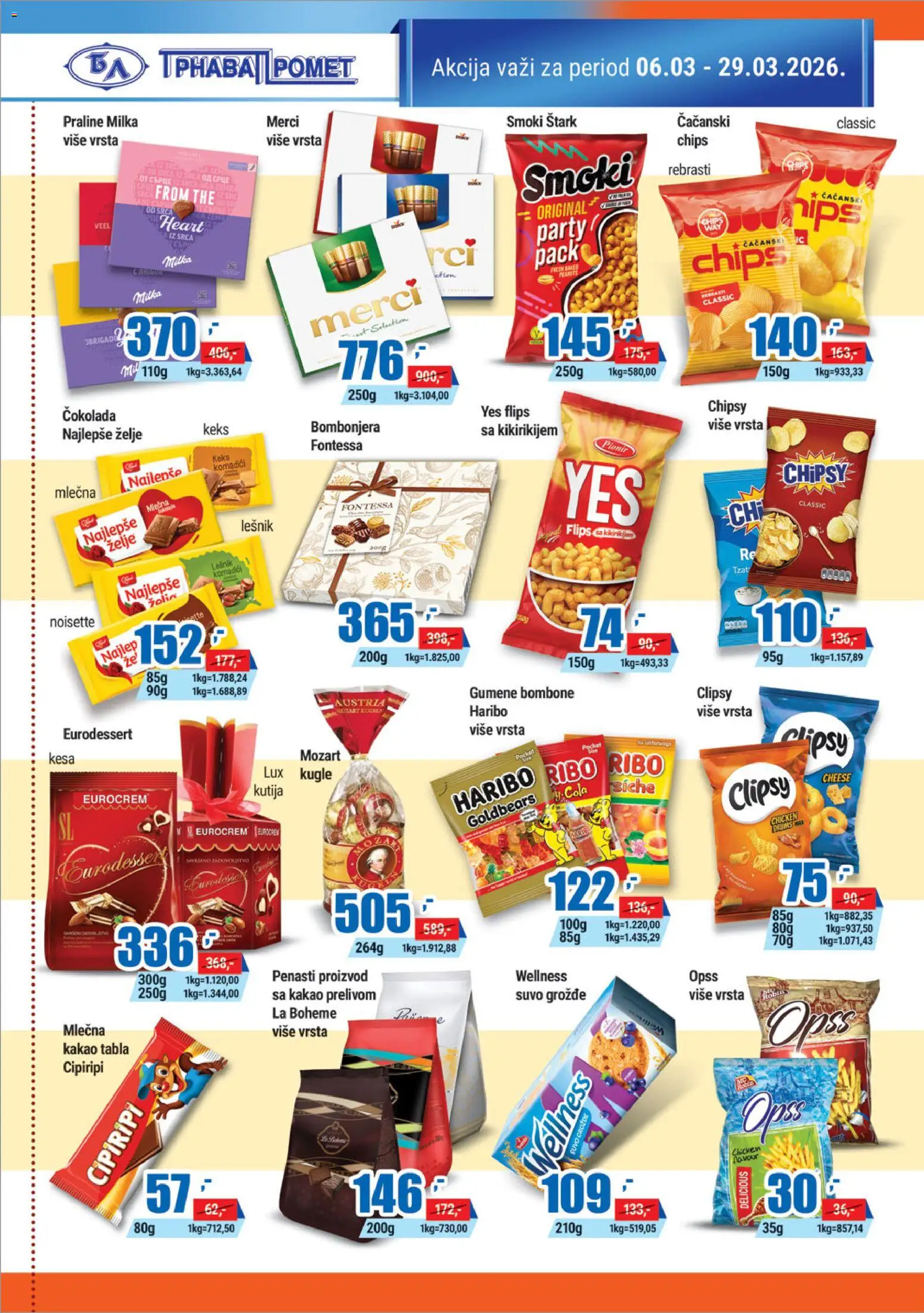 Trnava Promet katalog - važi od 06.03.2026 | Strana: 12 | Proizvode: Bombone, Keks, Smoki, Eurocrem