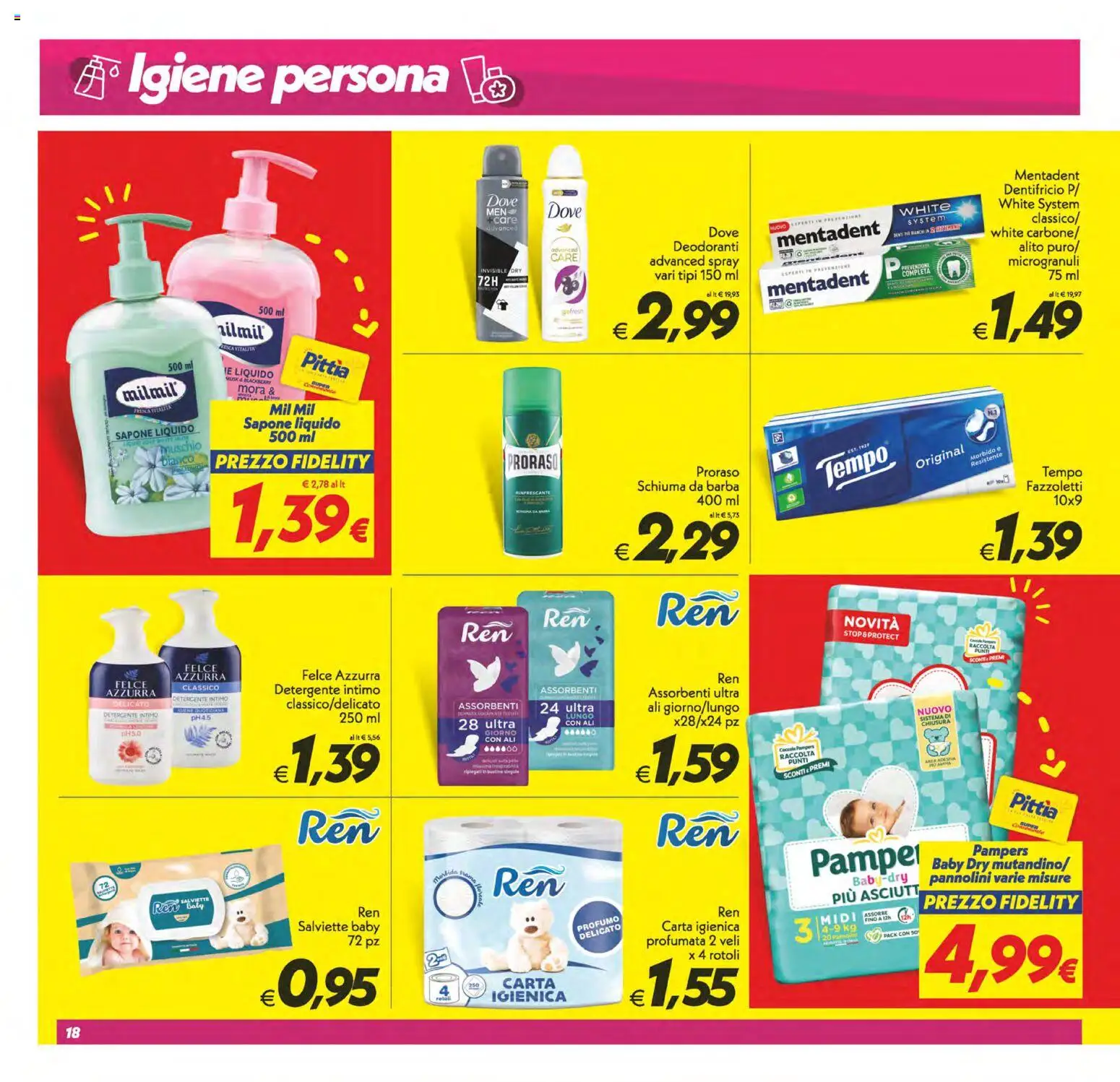 Volantino SuperConveniente del 24.10.2025 | Pagina: 18 | Prodotti: Pannolini, Dentifricio, Detergente intimo, Pampers