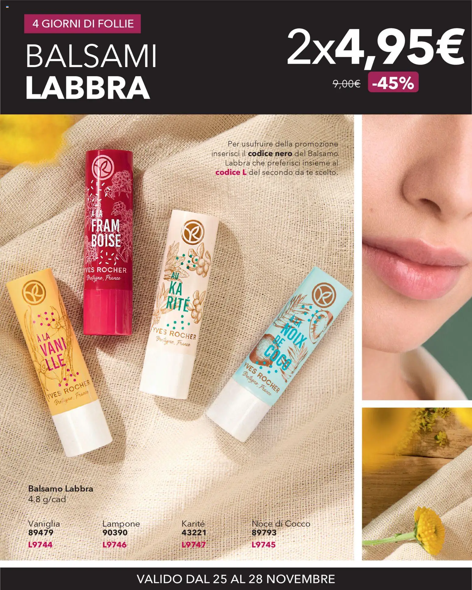 Volantino Yves Rocher del 25.11.2025 | Pagina: 6 | Prodotti: Balsamo, Tè, Lampone, Cocco