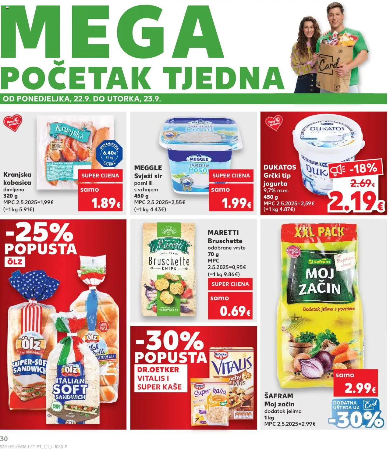 Kaufland katalog | vrijedi od 17.09.2025 | Stranica: 30 | Proizvodi: Sir, Kranjska kobasica, Svježi sir, Kobasica