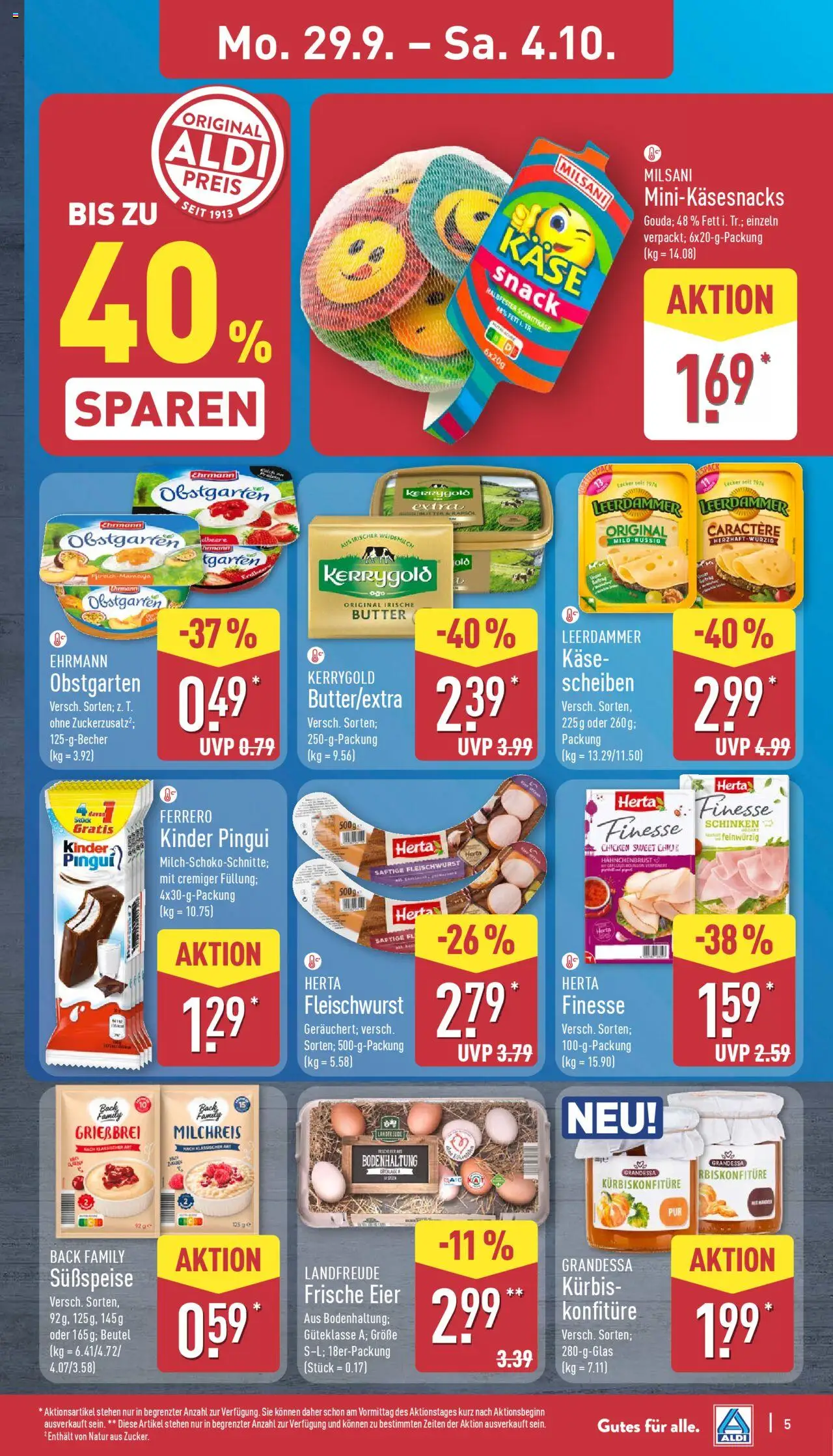 Aldi Prospekt 	 – gültig ab 29.09.2025 | Seite: 5 | Produkte: Käse, Eier, Rapsöl, Hahnchenbrust
