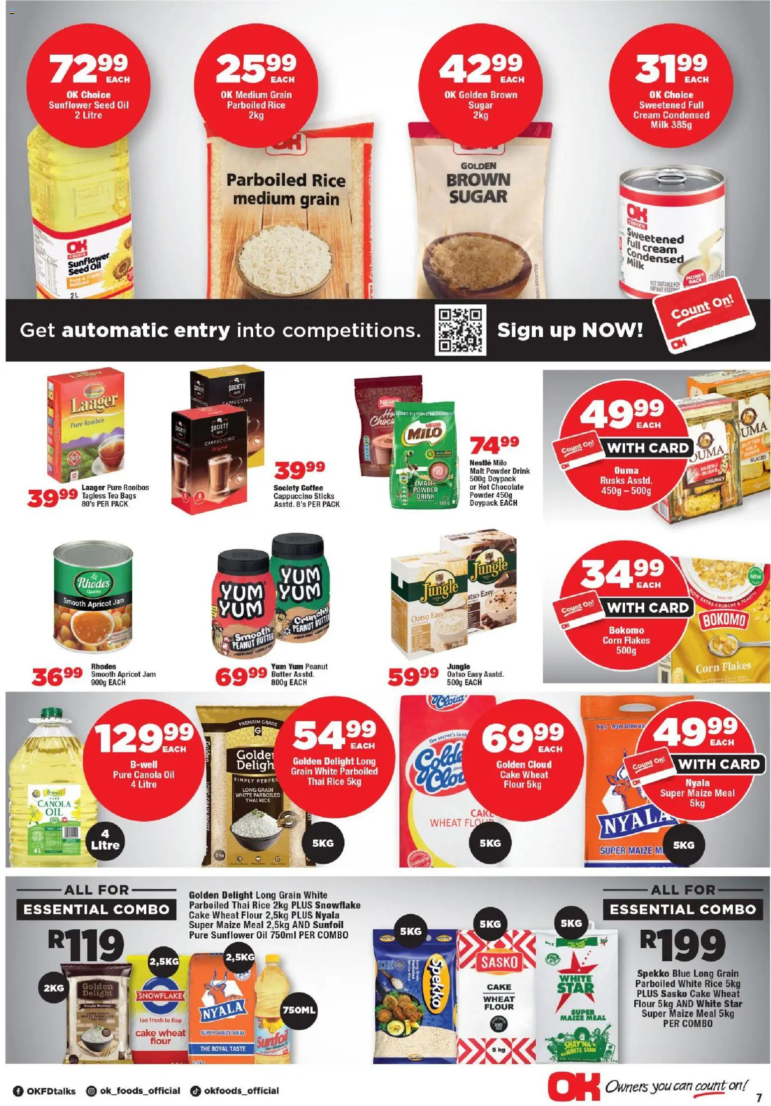 New OK Foods catalogue – valid from 15.04.2026 | Page: 7 | Products: Corn, Cream, Peanut butter, Sugar