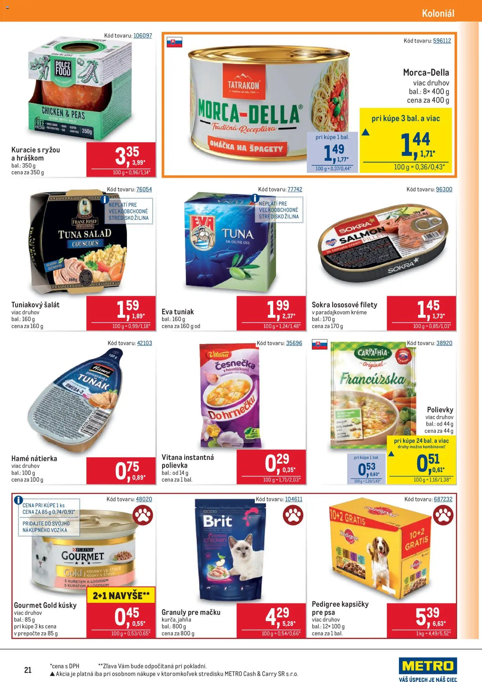Nové Metro akcie – leták je platný od 25.03.2026 | Strana: 21 | Produkty: Tuniak, Šalát, Omáčka, Špagety