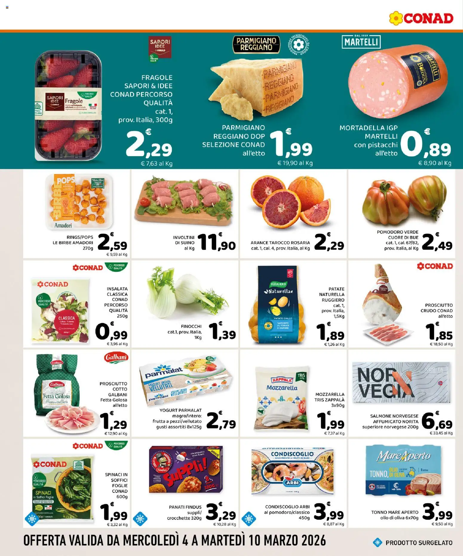Volantino Conad del 04.03.2026 | Pagina: 2 | Prodotti: Yogurt, Arance, Frutti di mare, Spinaci