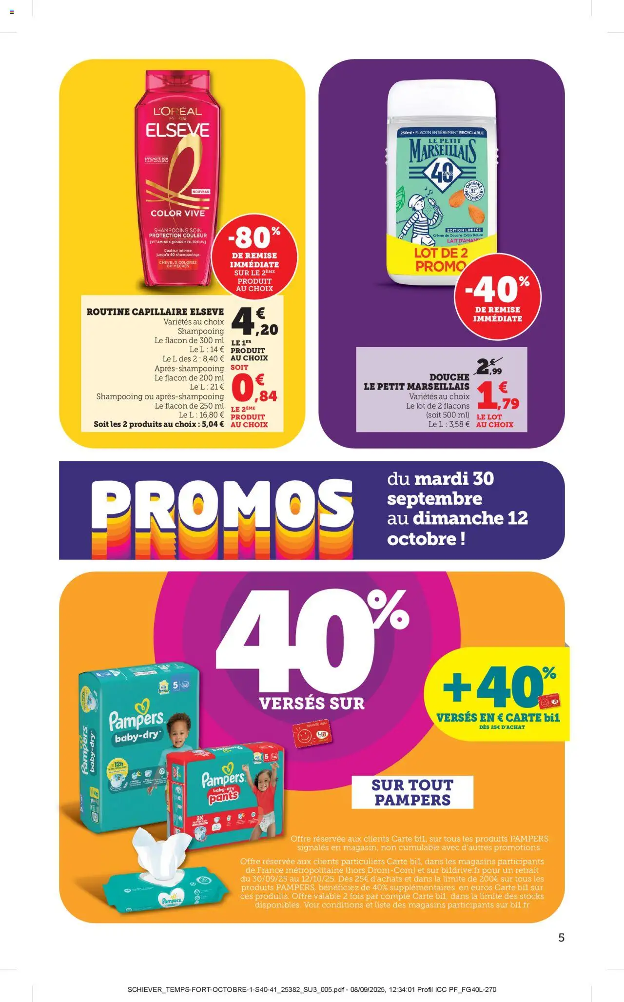 {H1} | Page: 5 | Produits: Lait d'amande, Pampers, Douche, Crème