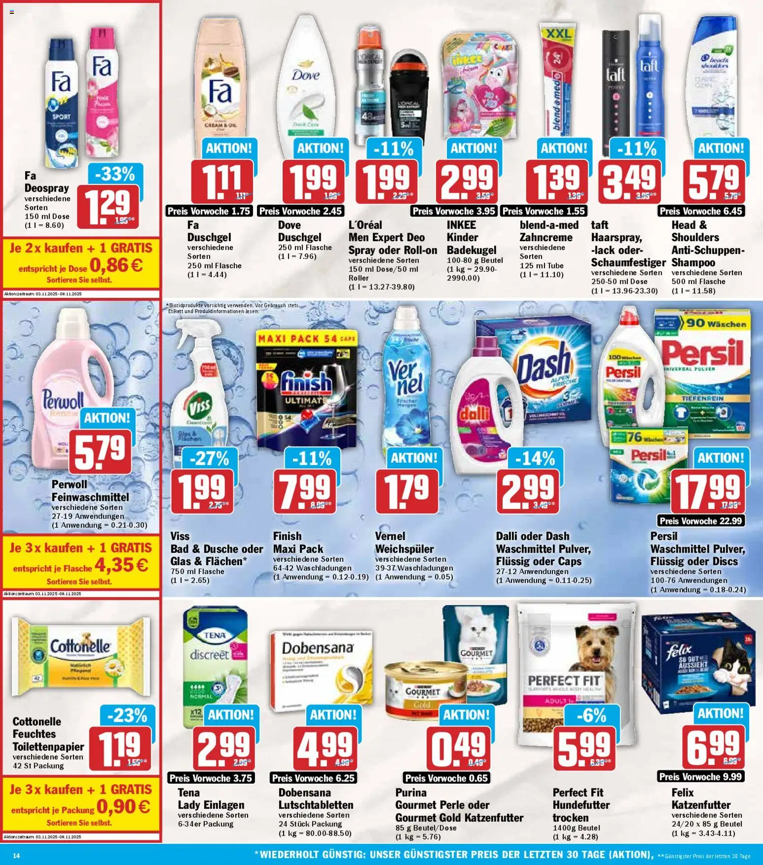 HIT Prospekt 	 – gültig ab 03.11.2025 | Seite: 14 | Produkte: Bad, Finish, Waschmittel, Persil