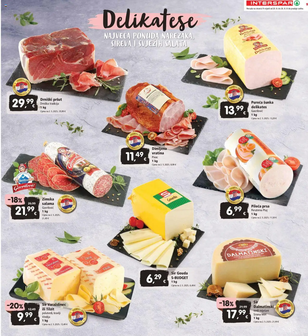 Interspar katalog | vrijedi od 20.08.2025 | Stranica: 9 | Proizvodi: Vindija, Pršut, Gouda, Pileća prsa
