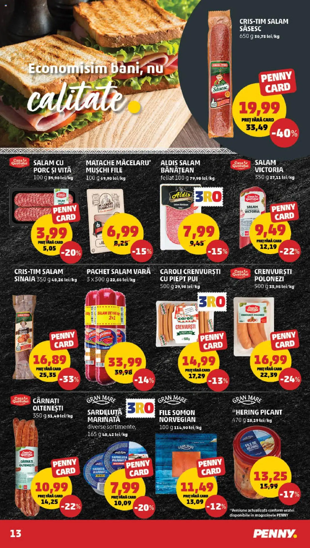 Catalog PENNY – valabil de la 13.08.2025 | Pagină: 13 | Produse: Not defteri, Hacıyatmaz Kedi Oyuncağı, Crenvurști, Cârnați