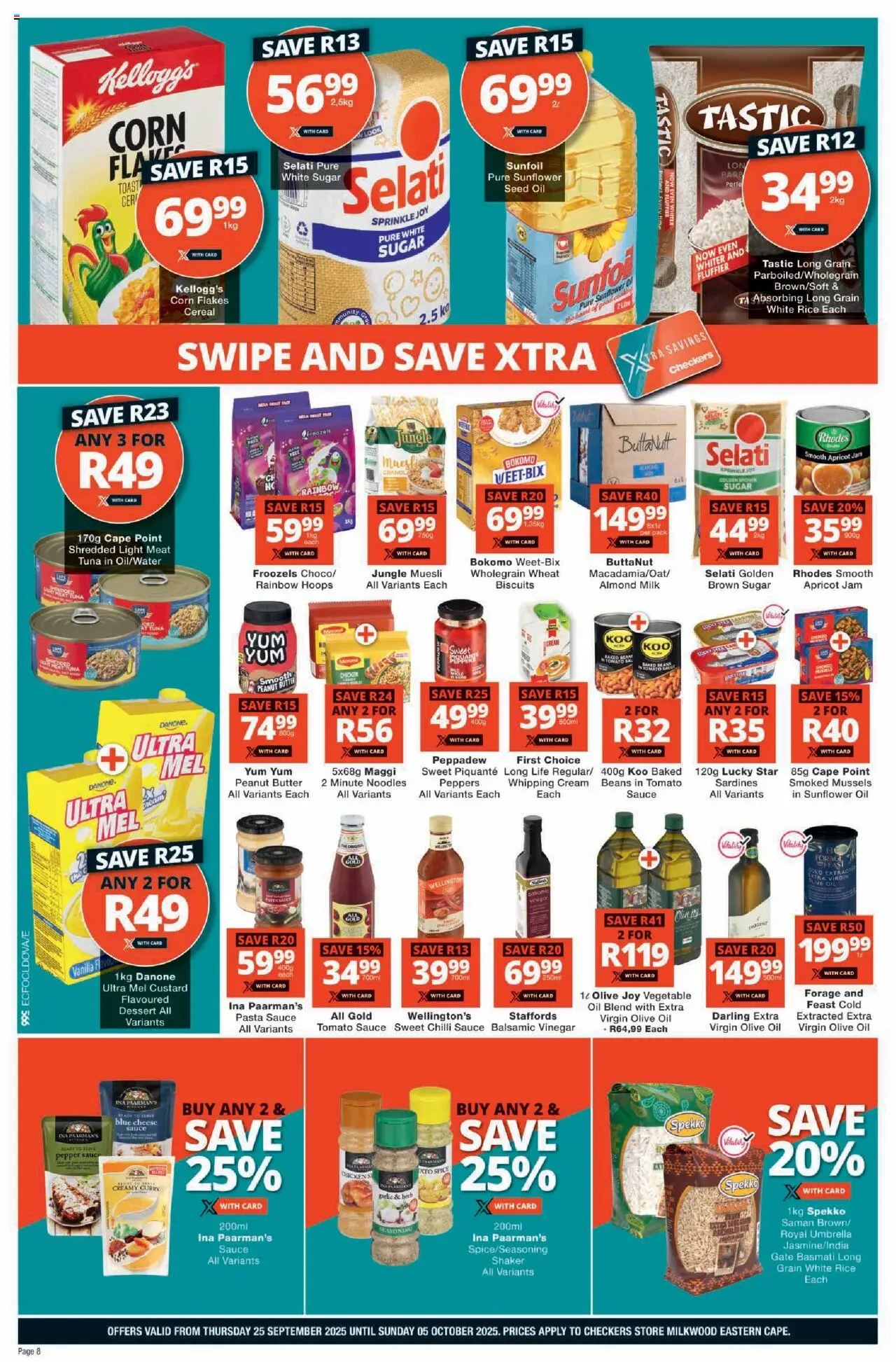 New Checkers catalogue – valid from 25.09.2025 | Page: 8 | Products: Beans, Seasoning, Tomato sauce, Peanut butter