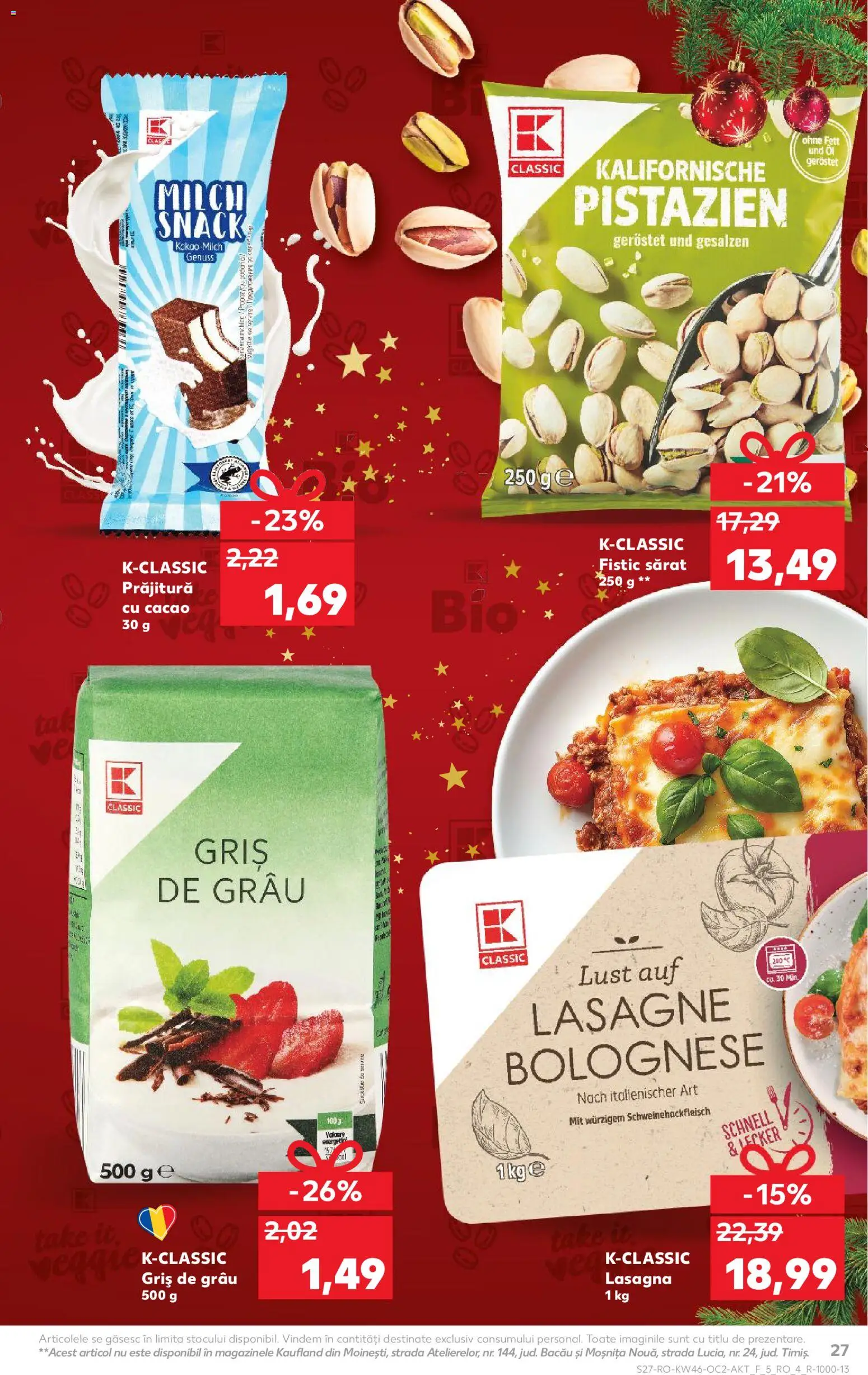 Noul catalog Kaufland – valabil de la 12.11.2025 | Pagină: 27 | Produse: Lasagna, Prăjitură, Fistic, Cacao