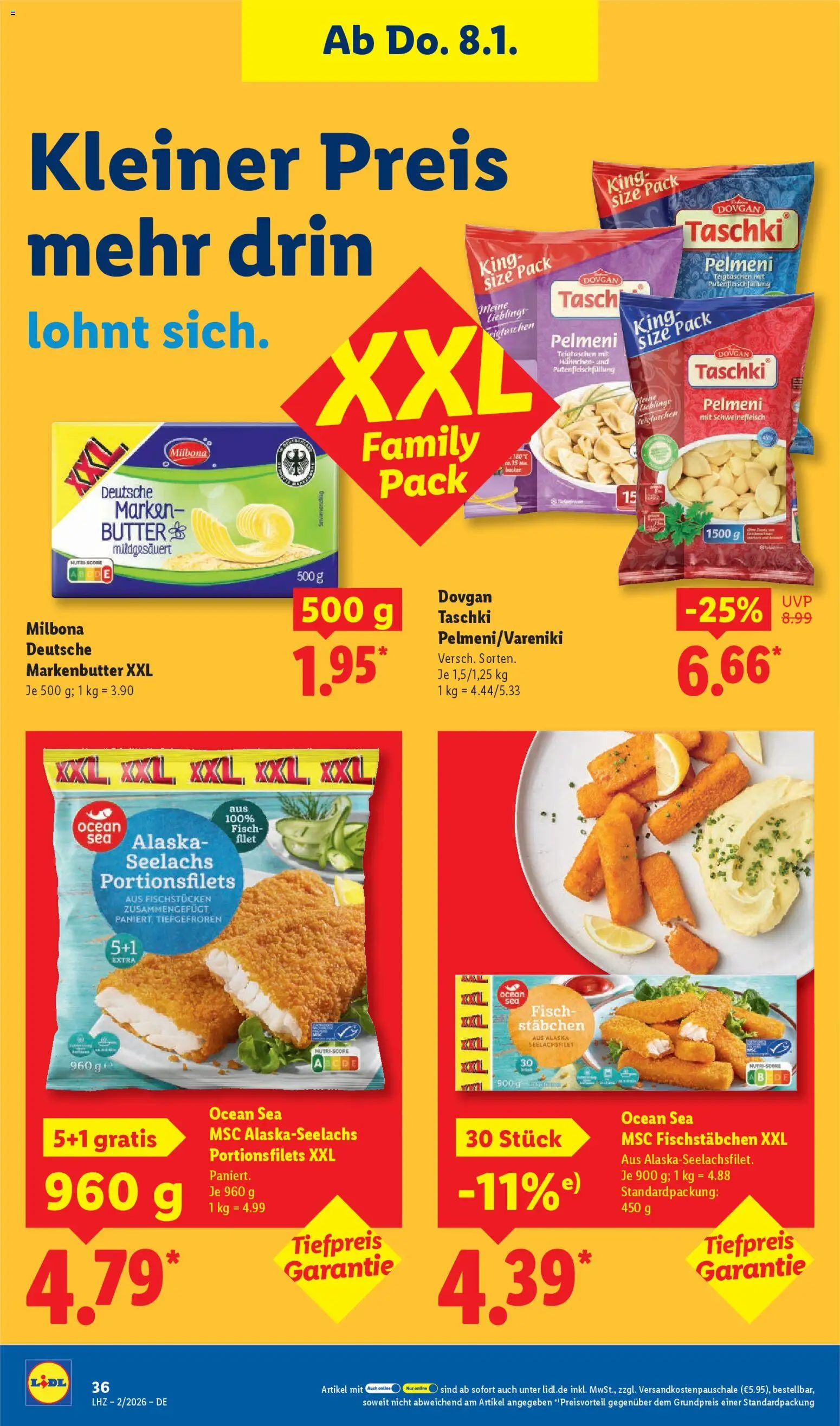 Lidl Prospekt Aarbergen – gültig ab 05.01.2026 | Seite: 50 | Produkte: Butter, Fisch, Fischstabchen, Schweinefleisch