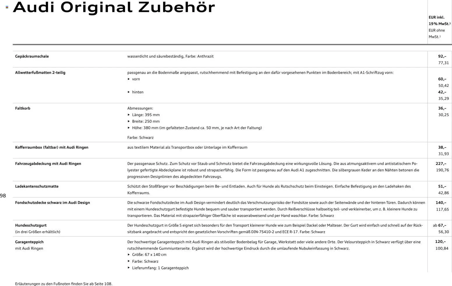 Audi A1 Sportback / A1 allstreet – gültig ab 28.10.2025 | Seite: 98 | Produkte: Eis