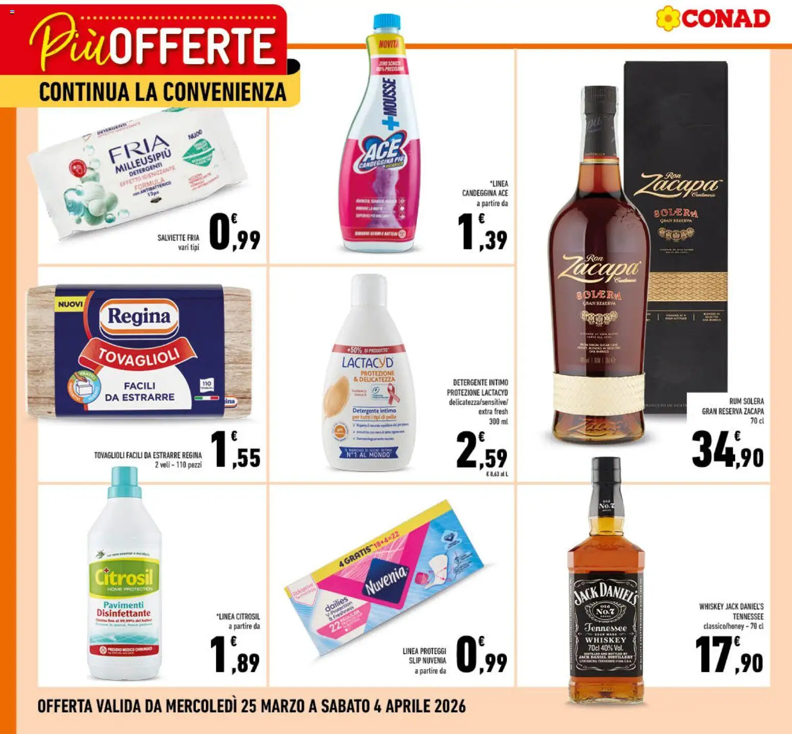 Volantino Conad del 25.03.2026 | Pagina: 2 | Prodotti: Detergente intimo, Detergente, Intimo, Slip