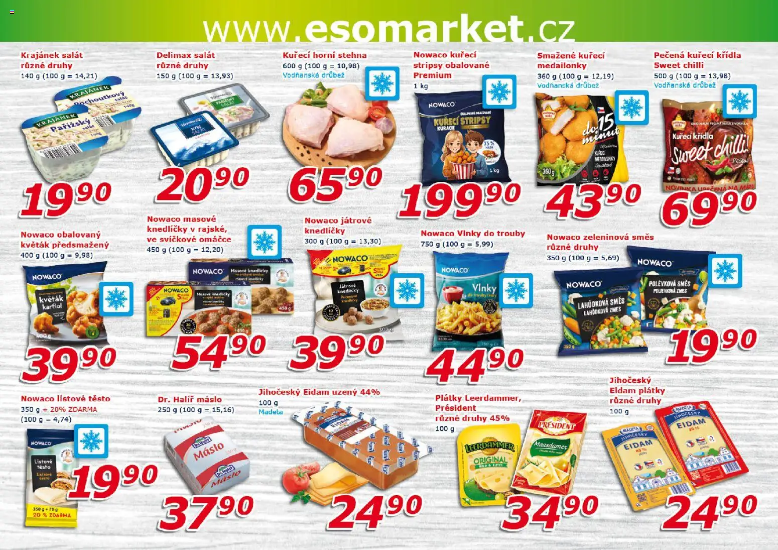 Eso market leták od 07.01.2026 | Strana: 4 | Produkty: Květák, Šála, Leerdammer, Kuřecí stripsy