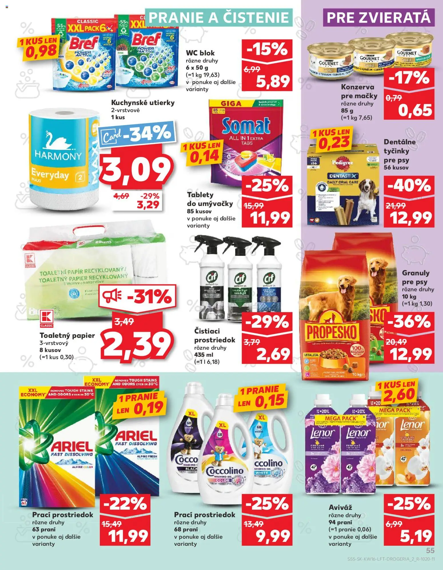 Nové Kaufland akcie – leták je platný od 16.04.2026 | Strana: 55 | Produkty: Aviváž, Wc blok, Ariel, Lenor