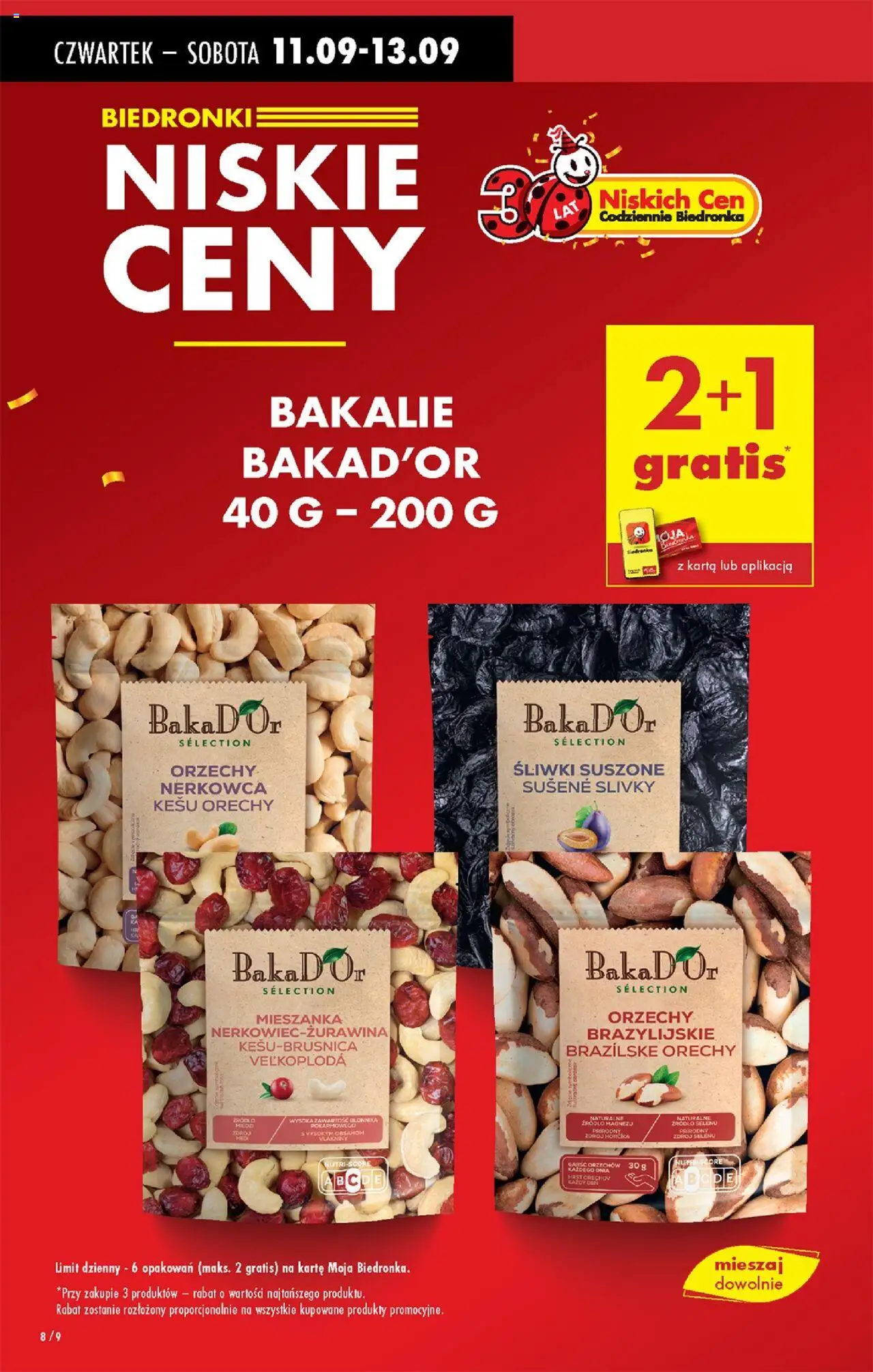 Biedronka gazetka - Oferta w tym tygodniu od 11.09.2025 | Strona: 8 | Produkty: Karta, Śliwki suszone, Orzechy brazylijskie, Orzechy