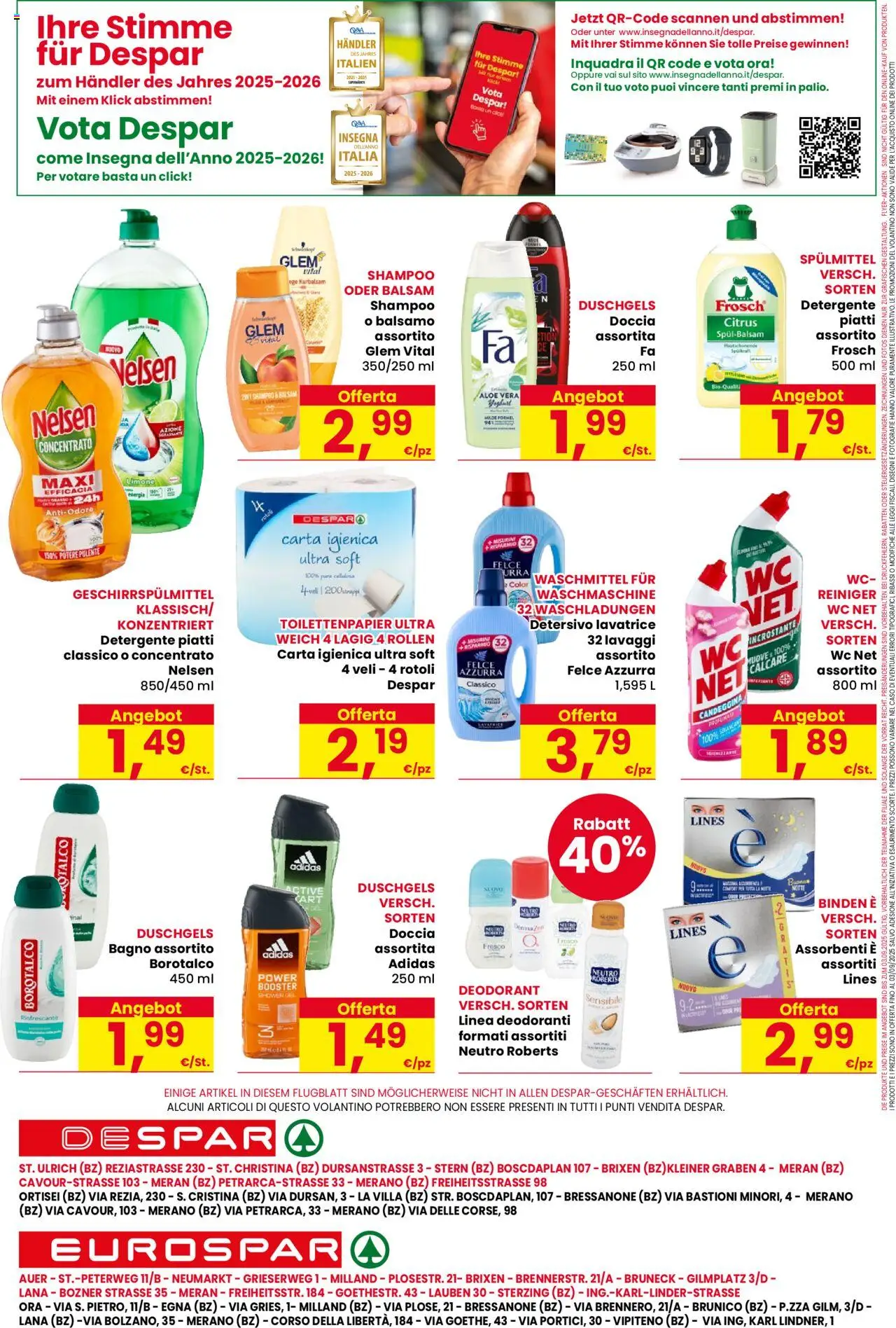 Volantino Eurospar del 21.08.2025 | Pagina: 16 | Prodotti: Shampoo, Carta igienica, Aloe vera, WC