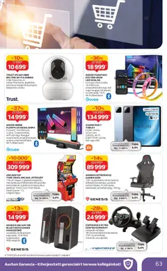 Auchan Akciós újság - amely érvényes a következő dátumtól: 09.10.2025 | Oldal: 63 | Termékek: Gamer szék, Tablet, Hangszóró, Led szalag